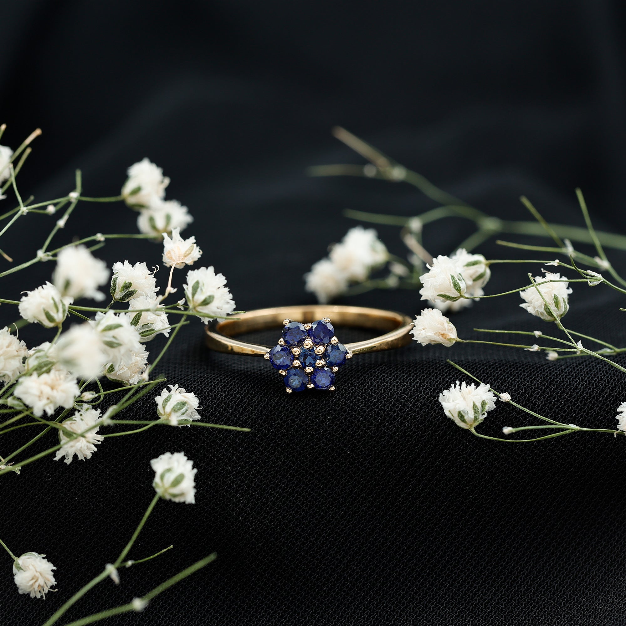1 CT Round Shape Blue Sapphire Cluster Flower Ring AAA - Rosec Jewels