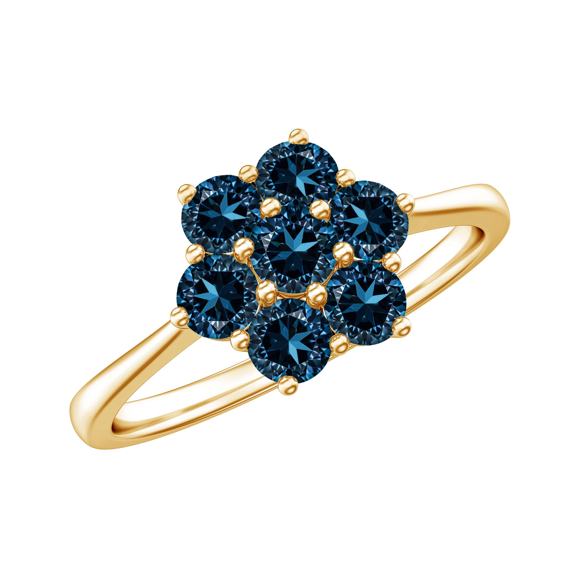 Genuine London Blue Topaz Flower Engagement Ring With Certificate AAA - Rosec Jewels