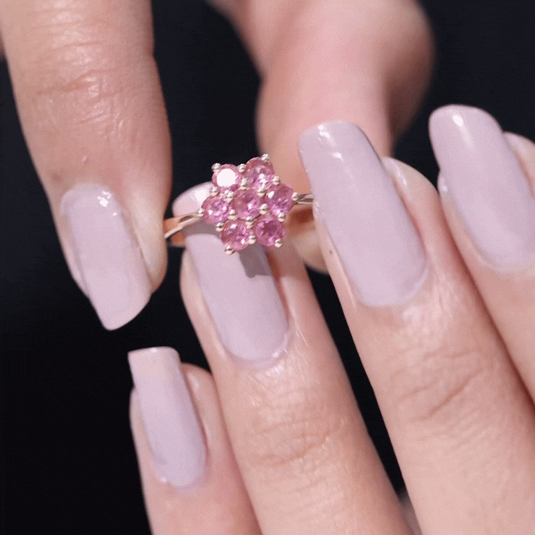 Round Shape Pink Tourmaline Flower Engagement Ring AAA - Rosec Jewels