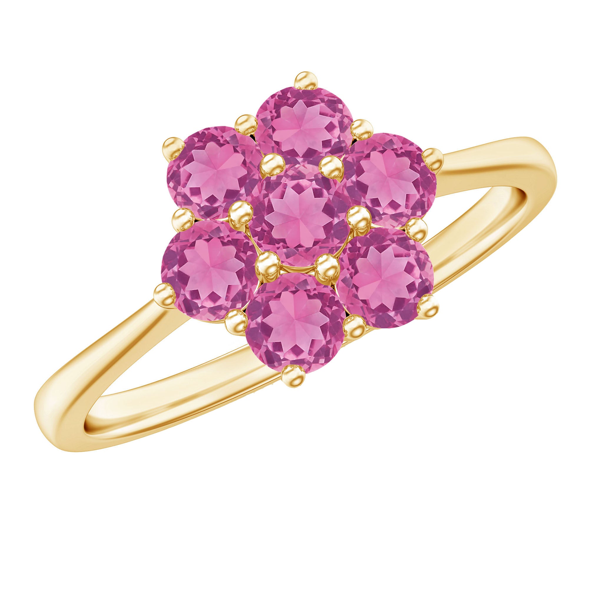 Round Shape Pink Tourmaline Flower Engagement Ring AAA - Rosec Jewels