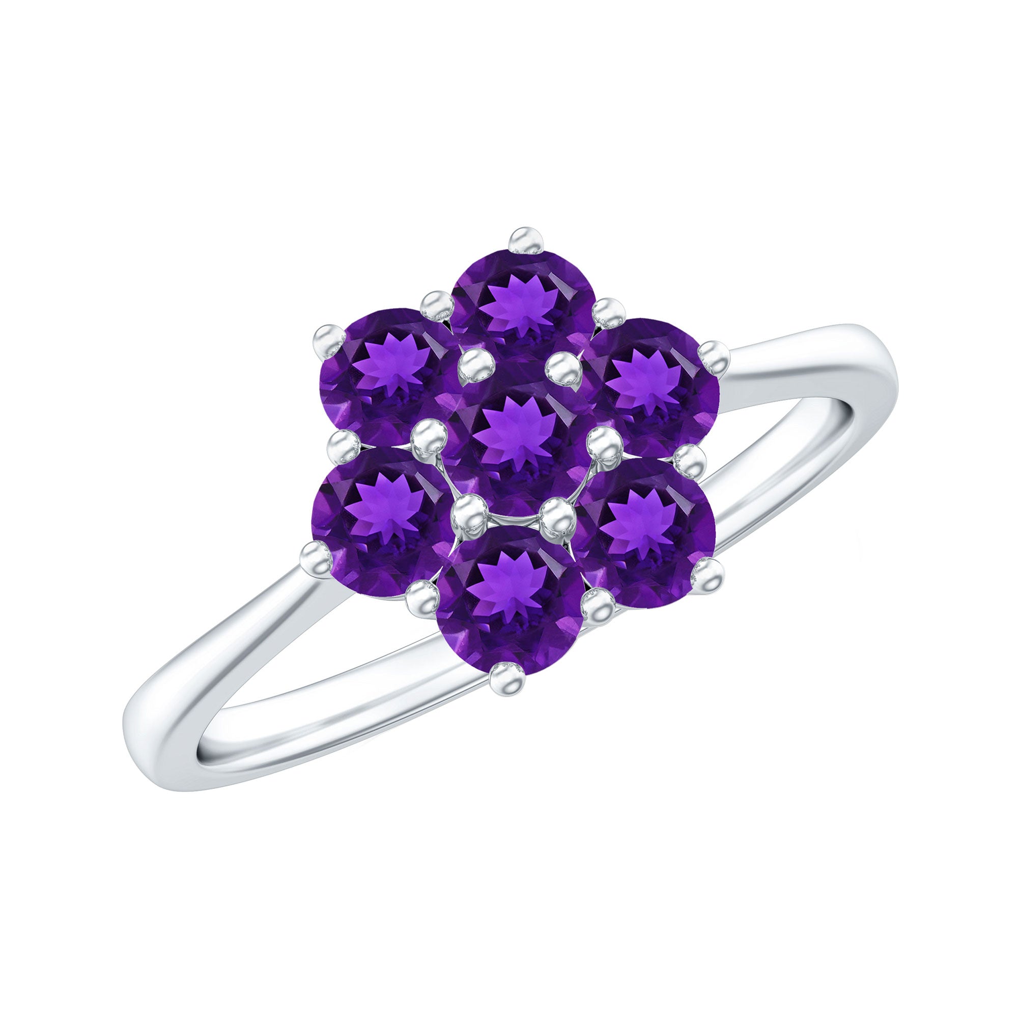 Rosec Jewels-3/4 CT Round Shape Amethyst Cluster Flower Ring