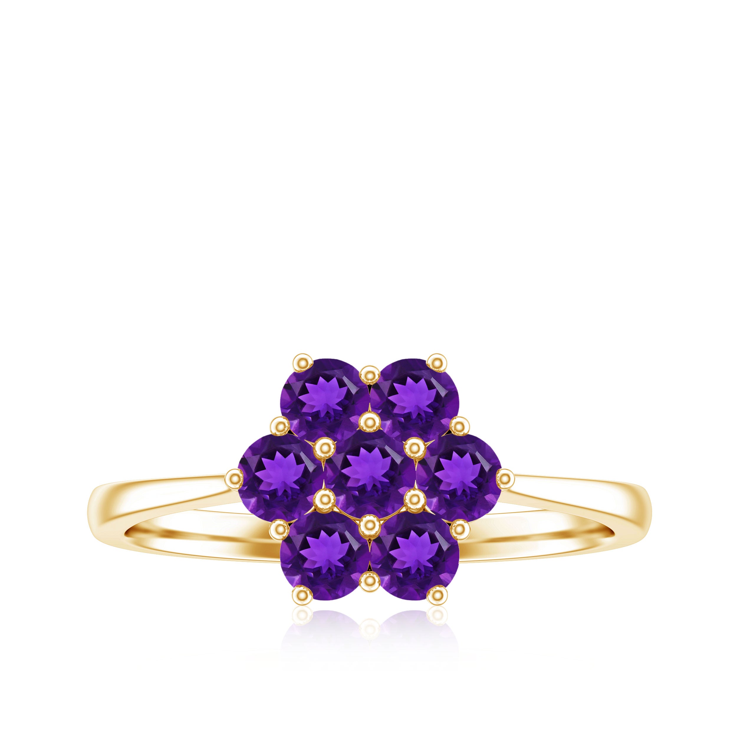 Rosec Jewels-3/4 CT Round Shape Amethyst Cluster Flower Ring