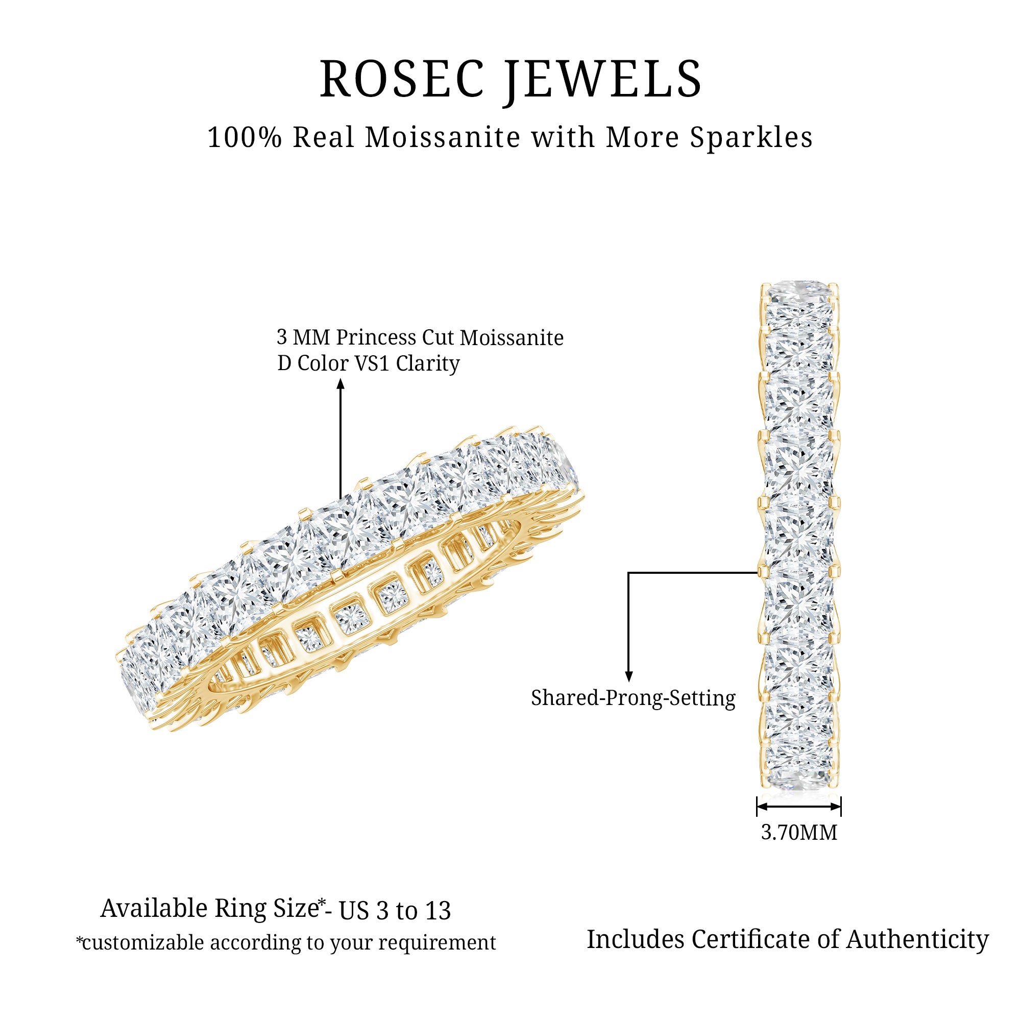 Princess Cut Moissanite Full Eternity Band Ring D-VS1 - Rosec Jewels
