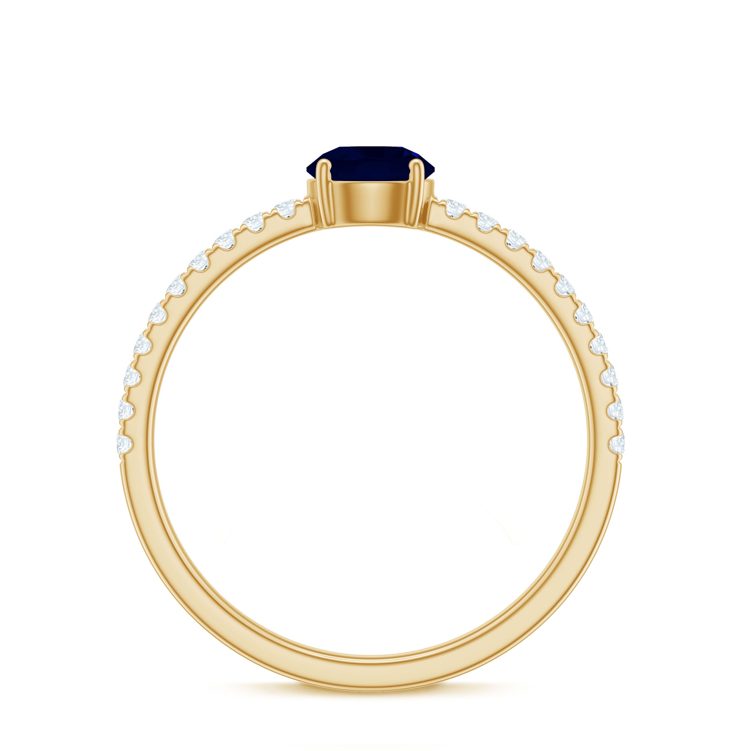 0.95 Carat Round Blue Sapphire Solitaire Ring with Diamond Side Stones AAA - Rosec Jewels
