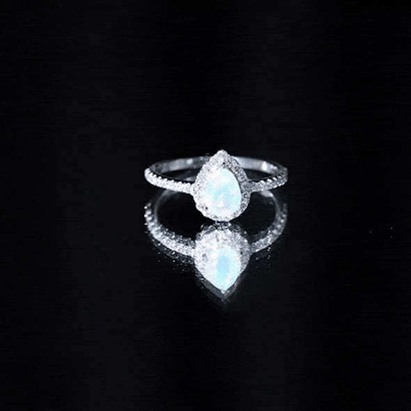 Natural 5X7mm Ethiopian Opal Teardrop Engagement Ring with Diamond Halo AAA - Rosec Jewels