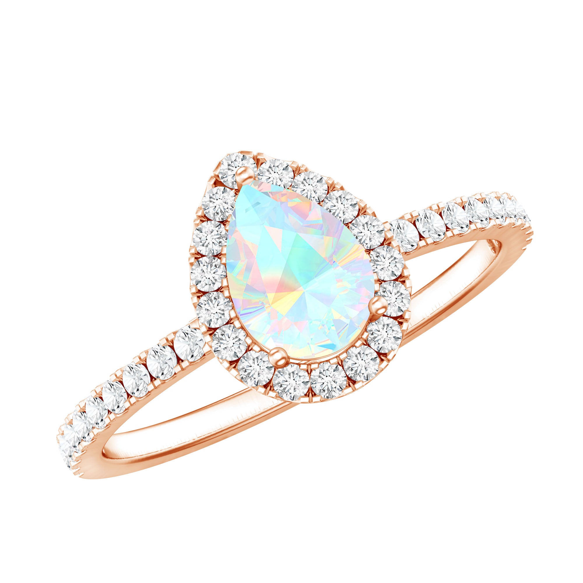 Natural 5X7mm Ethiopian Opal Teardrop Engagement Ring with Diamond Halo AAA - Rosec Jewels