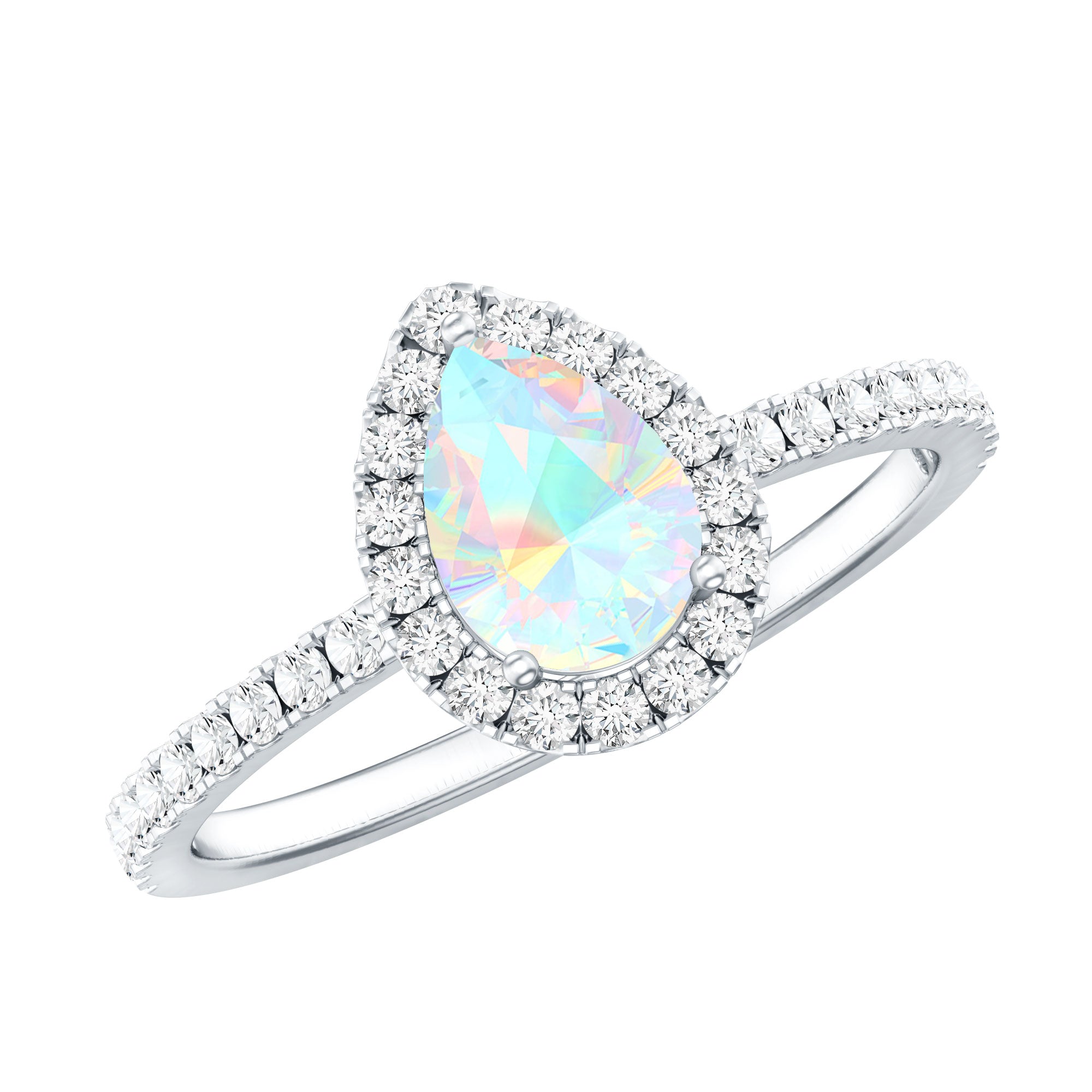 Natural 5X7mm Ethiopian Opal Teardrop Engagement Ring with Diamond Halo AAA - Rosec Jewels
