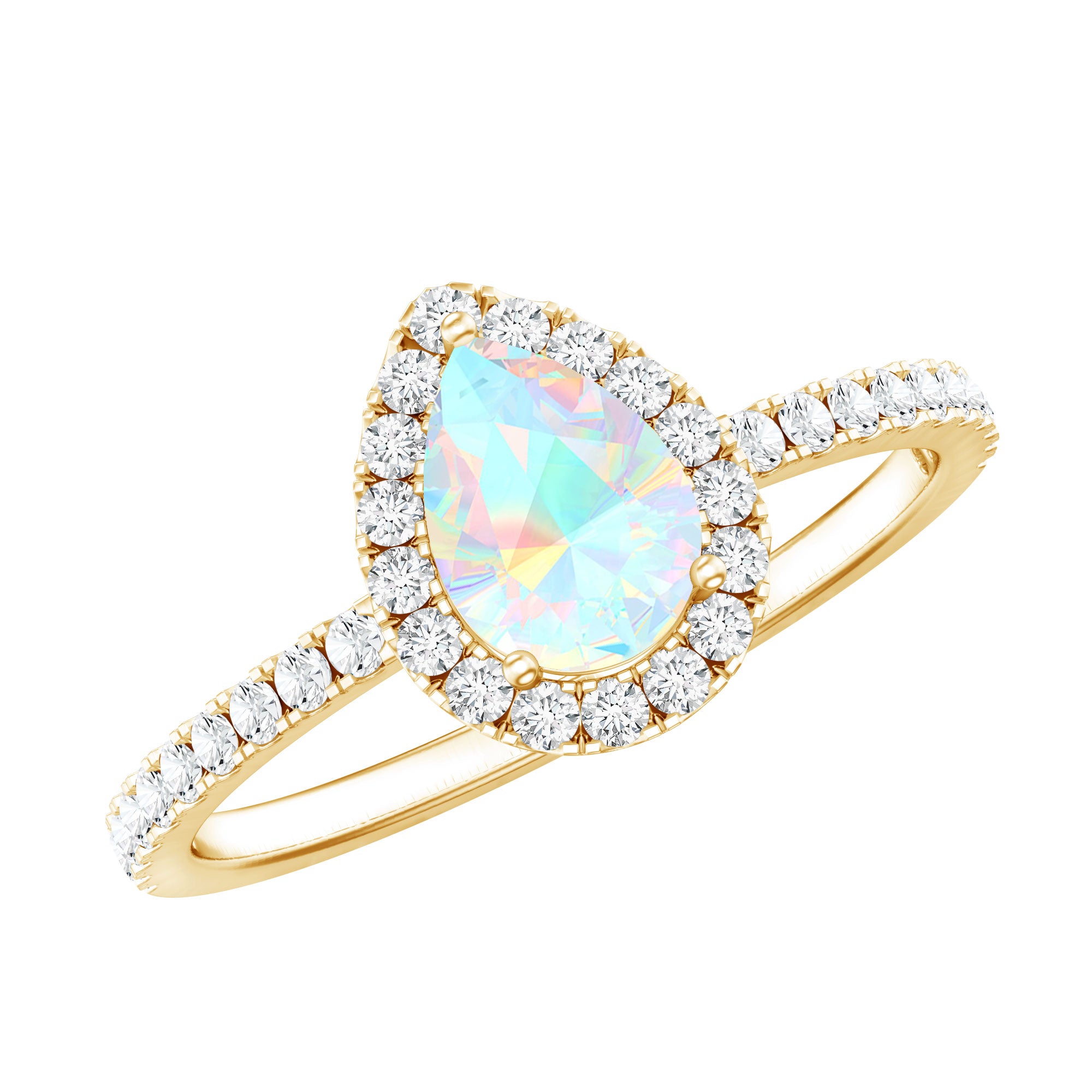 0.7 Carat Natural Ethiopian Opal Teardrop Engagement Ring with Diamond Halo AAA - Rosec Jewels
