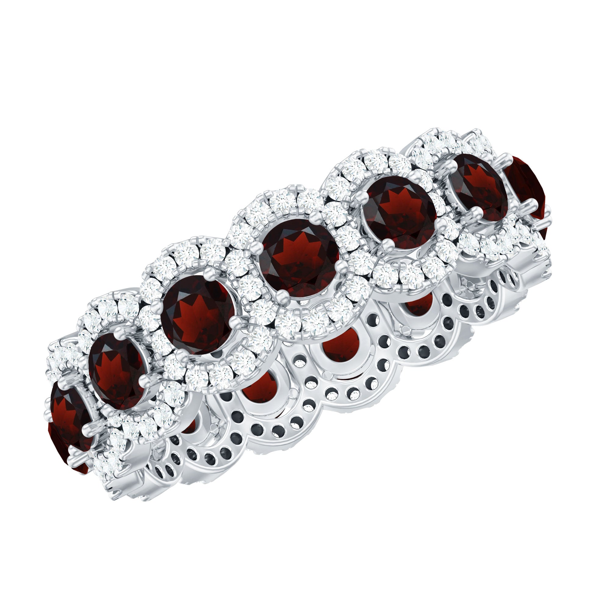 Genuine Garnet Eternity Wedding Band with Moissanite
