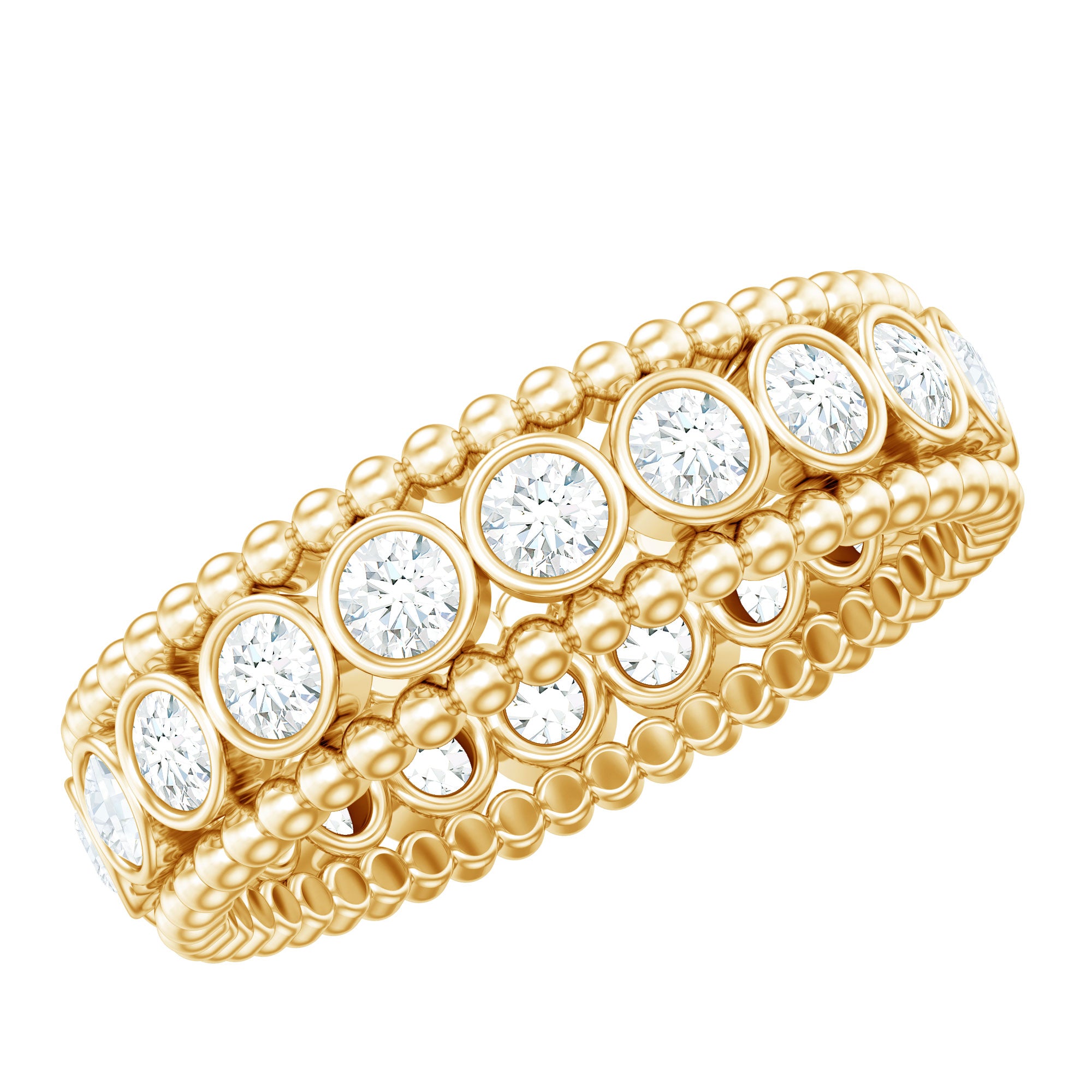 Bezel Set Moissanite Full Eternity Wedding Band with Beaded Detail D-VS1 - Rosec Jewels