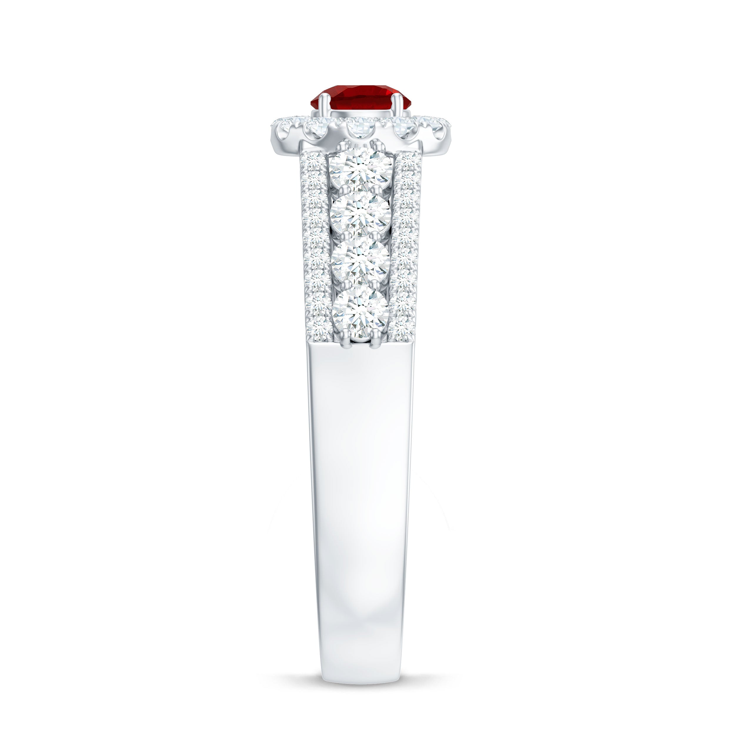 Rosec Jewels-Lab Created Ruby Side Stone Engagement Ring with Moissanite