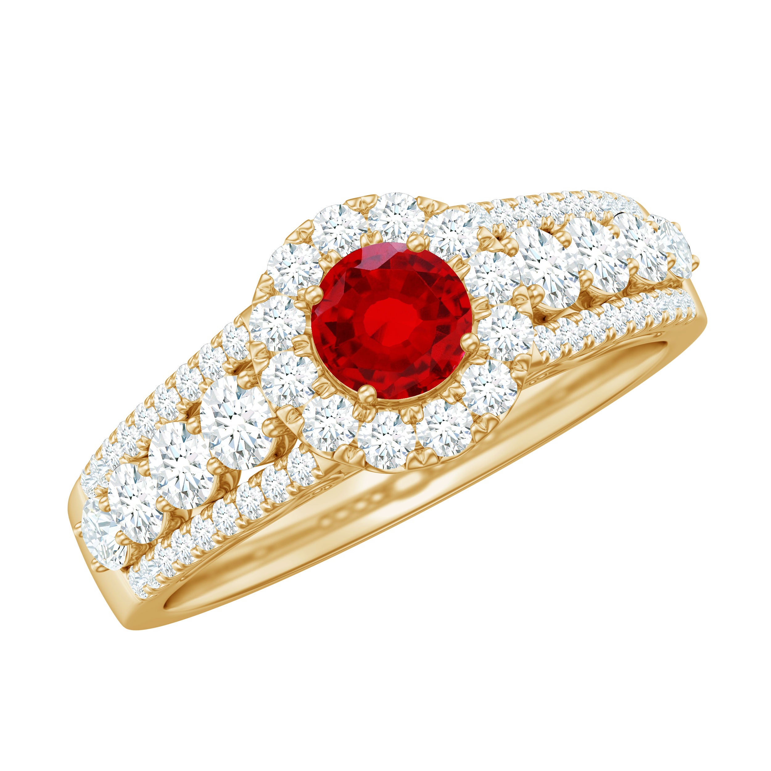Rosec Jewels-Lab Created Ruby Side Stone Engagement Ring with Moissanite