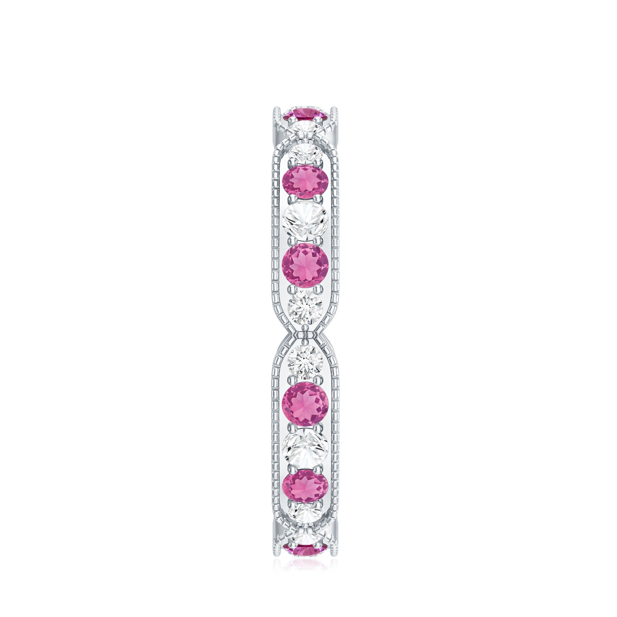 Real Pink Tourmaline and Diamond Eternity Band Ring AAA - Rosec Jewels