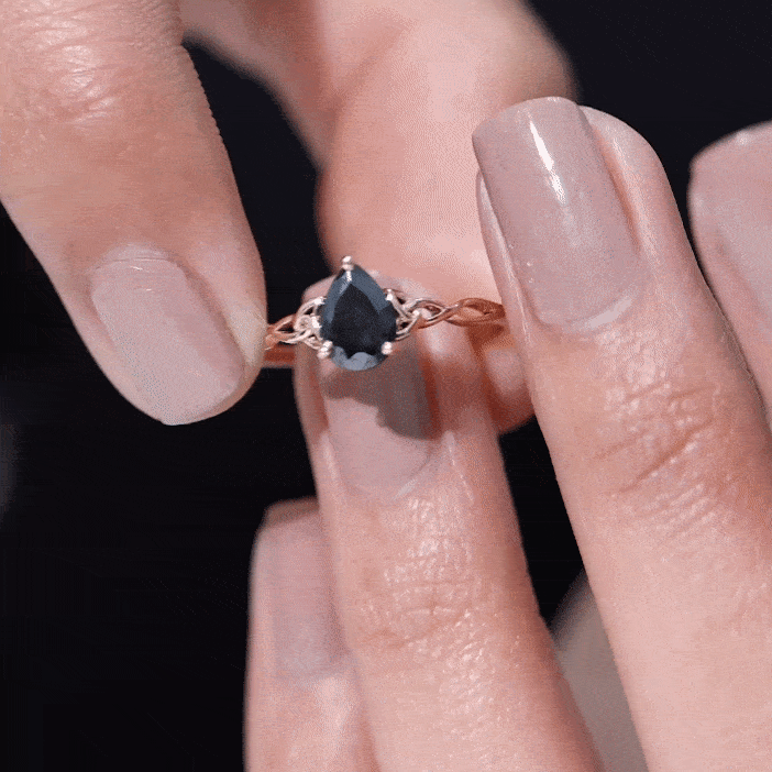 Solitaire Pear Cut Black Onyx Engagement Ring with Celtic Band AAA - Rosec Jewels