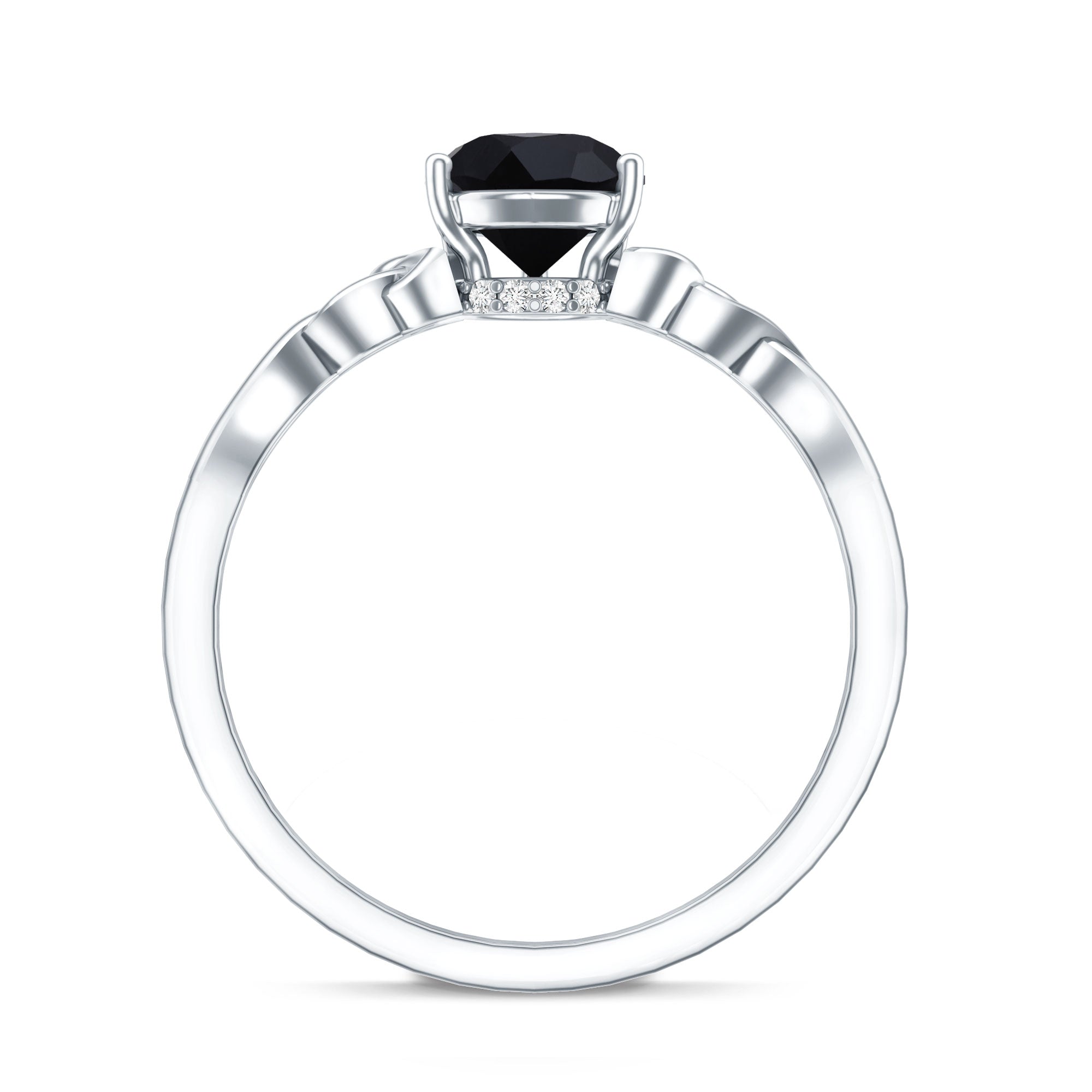 Solitaire Pear Cut Black Onyx Engagement Ring with Celtic Band AAA - Rosec Jewels