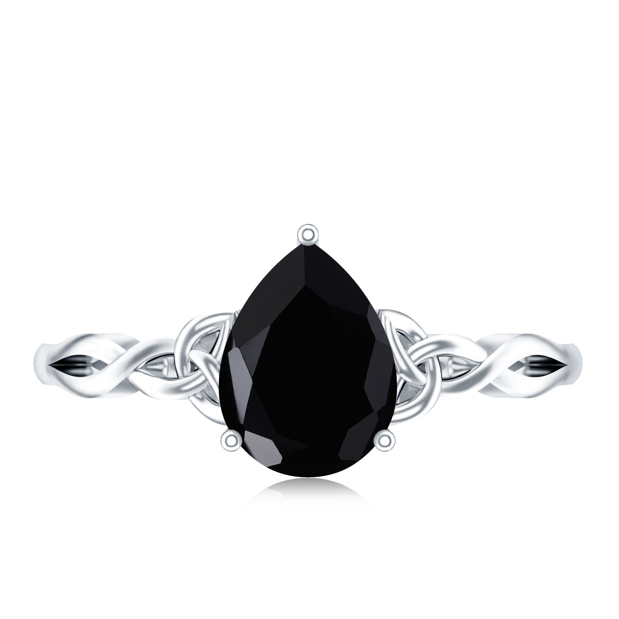 Solitaire Pear Cut Black Onyx Engagement Ring with Celtic Band AAA - Rosec Jewels