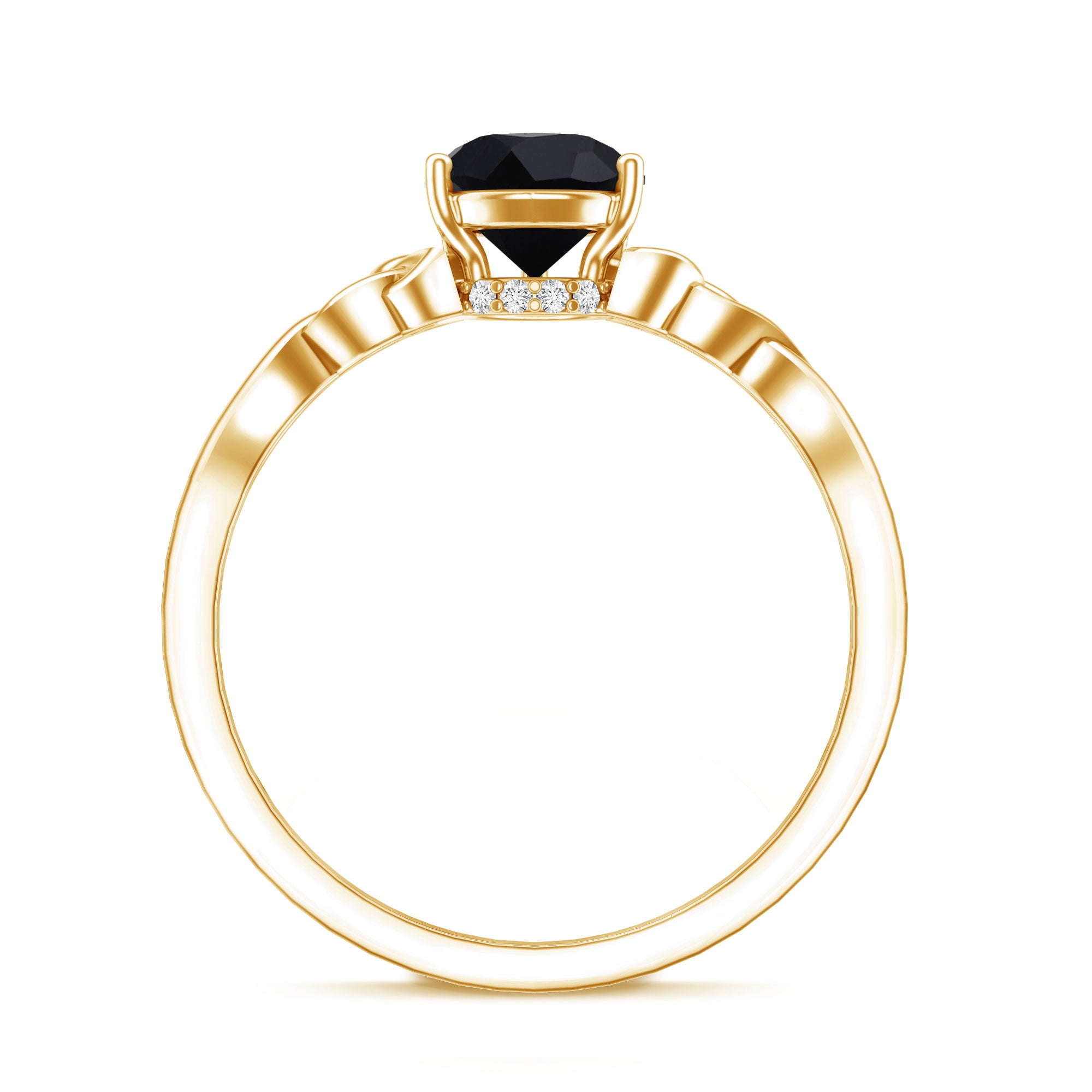 Solitaire Pear Cut Black Onyx Engagement Ring with Celtic Band AAA - Rosec Jewels