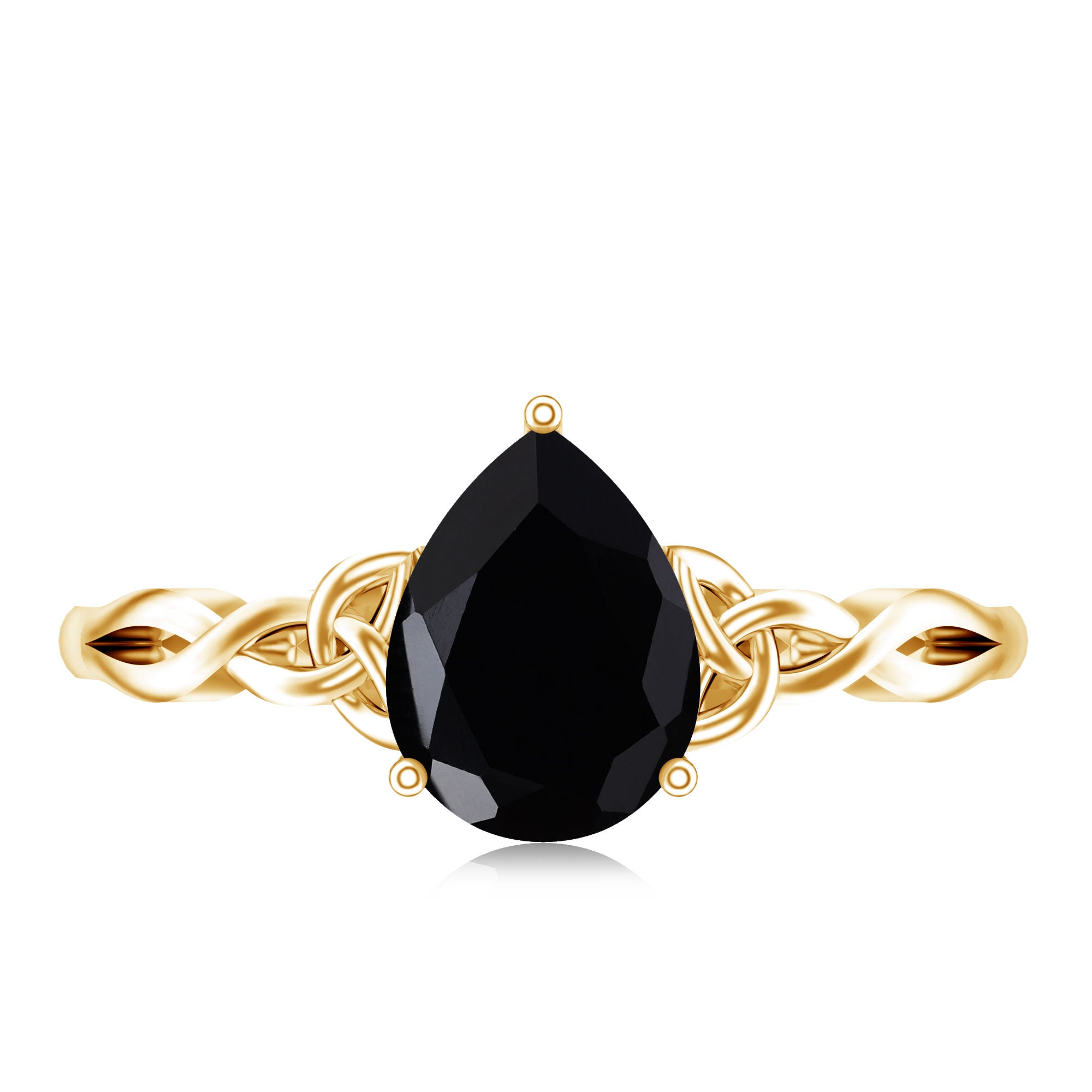 Solitaire Pear Cut Black Onyx Engagement Ring with Celtic Band AAA - Rosec Jewels