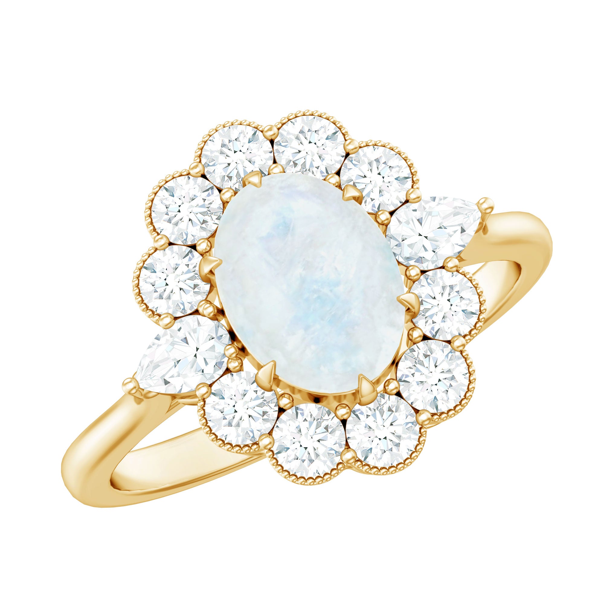Natural 0.6 Carat Oval Shape Moonstone Engagement Ring With Moissanite AAA - Rosec Jewels