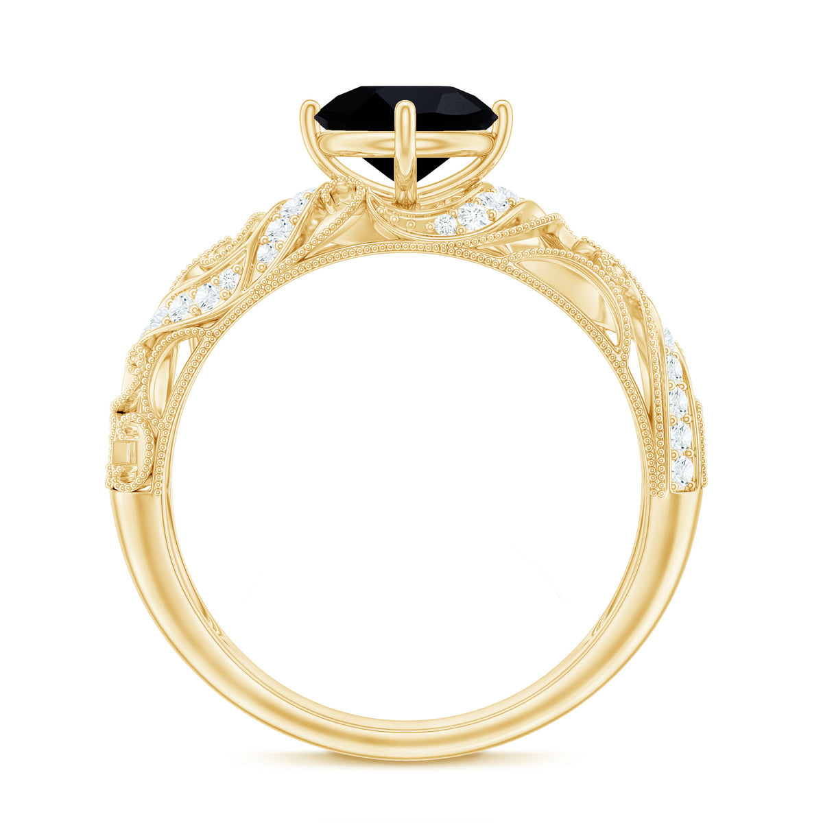 Vintage Inspired Onyx and Diamond Engagement Ring AAA - Rosec Jewels