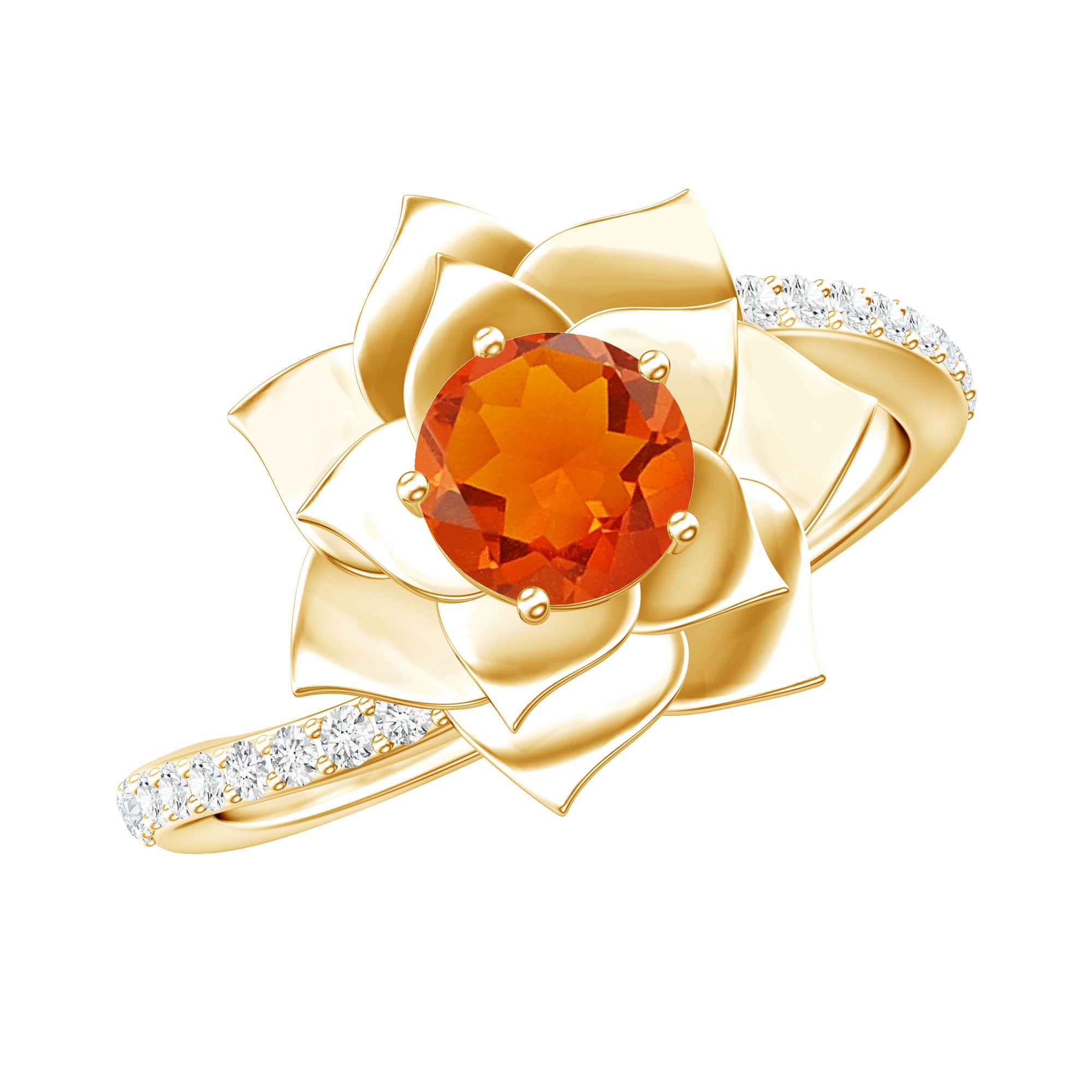 Flower Inspired Fire Opal Engagement Ring with Diamond AAA - Rosec Jewels