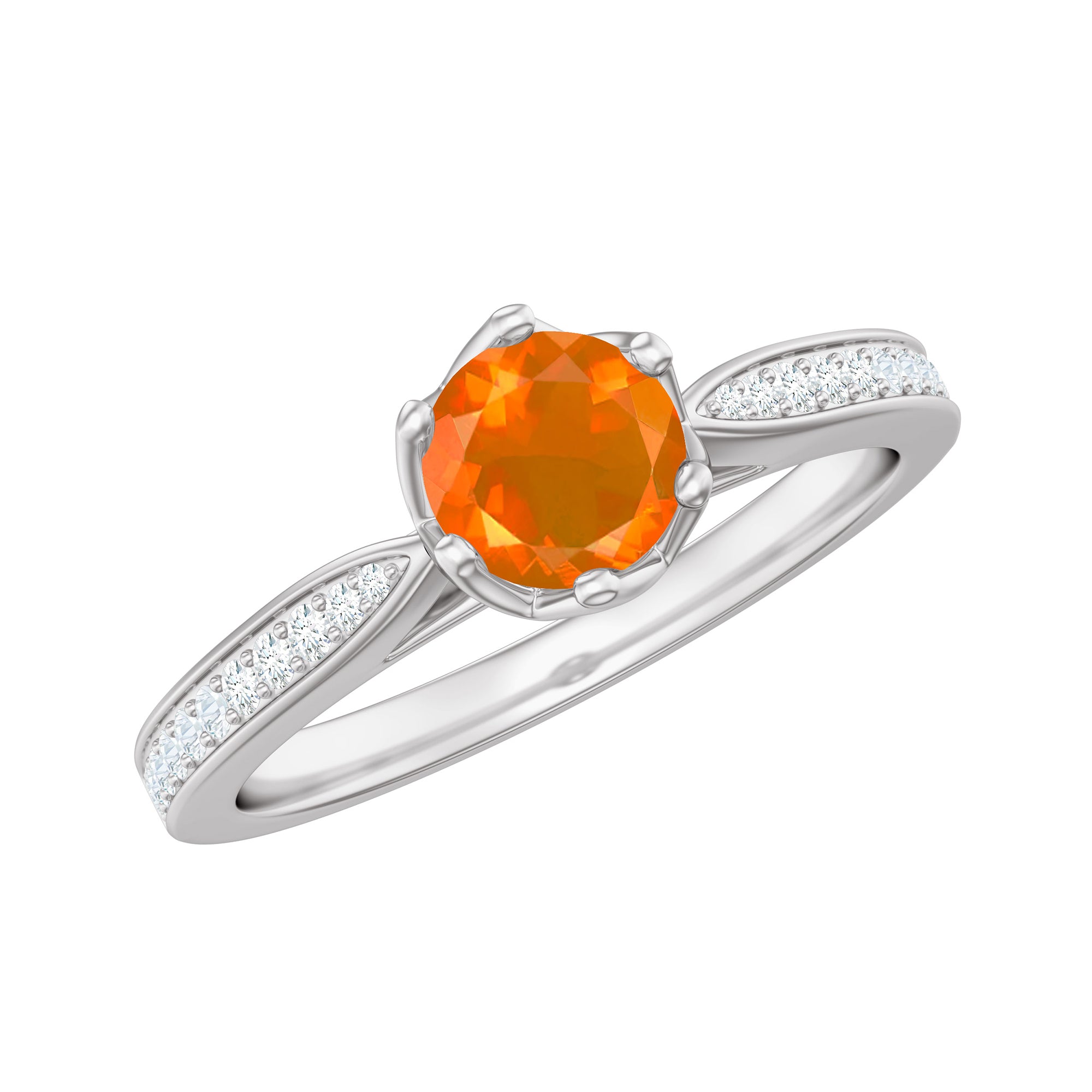 Rosec Jewels-Genuine Fire Opal Solitaire Engagement Ring with Diamond