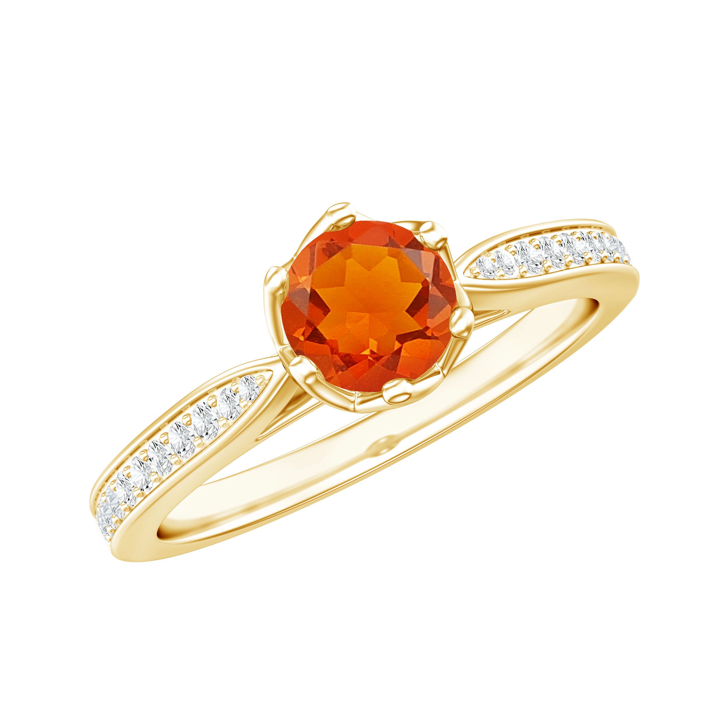 Genuine Fire Opal Solitaire Engagement Ring with Diamond AAA - Rosec Jewels