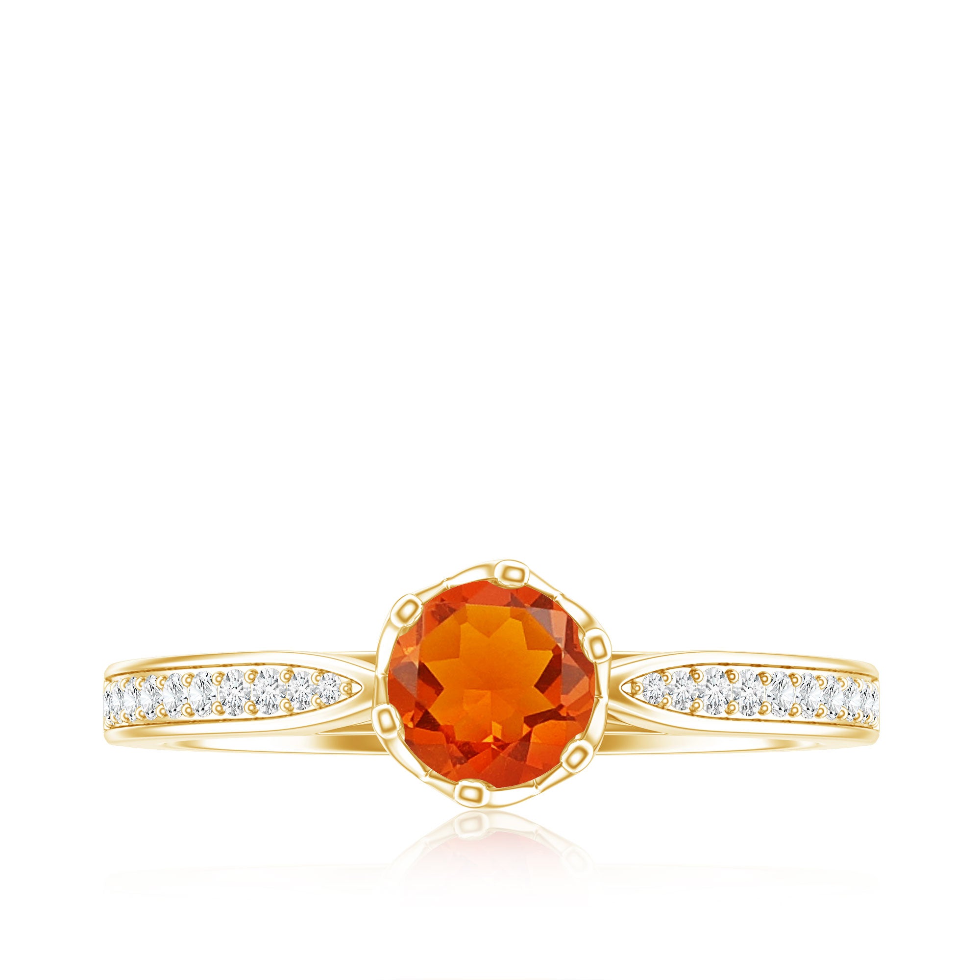 Genuine Fire Opal Solitaire Engagement Ring with Diamond AAA - Rosec Jewels