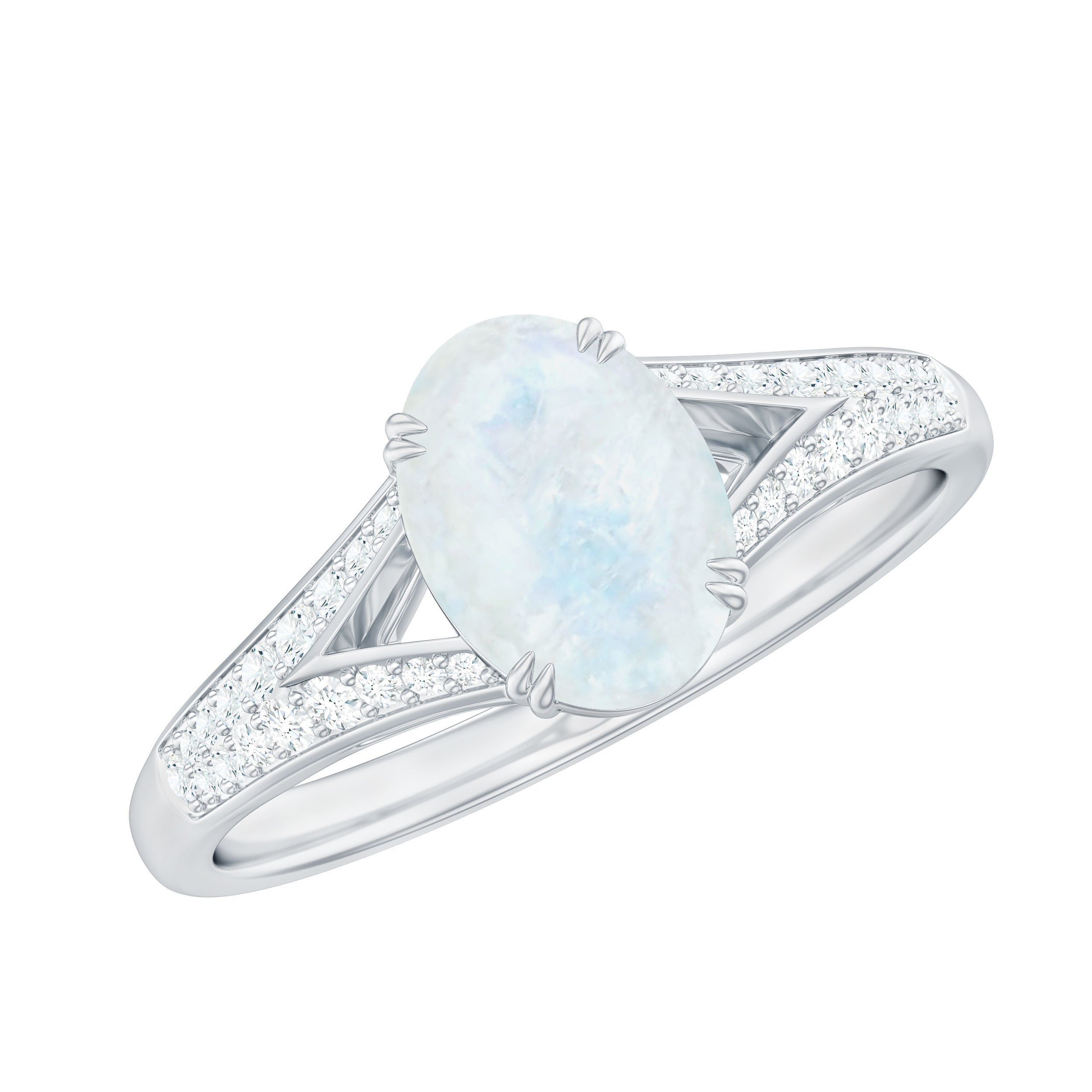3/4 CT Oval Cut Moonstone Solitaire Engagement Ring with Diamond Accent