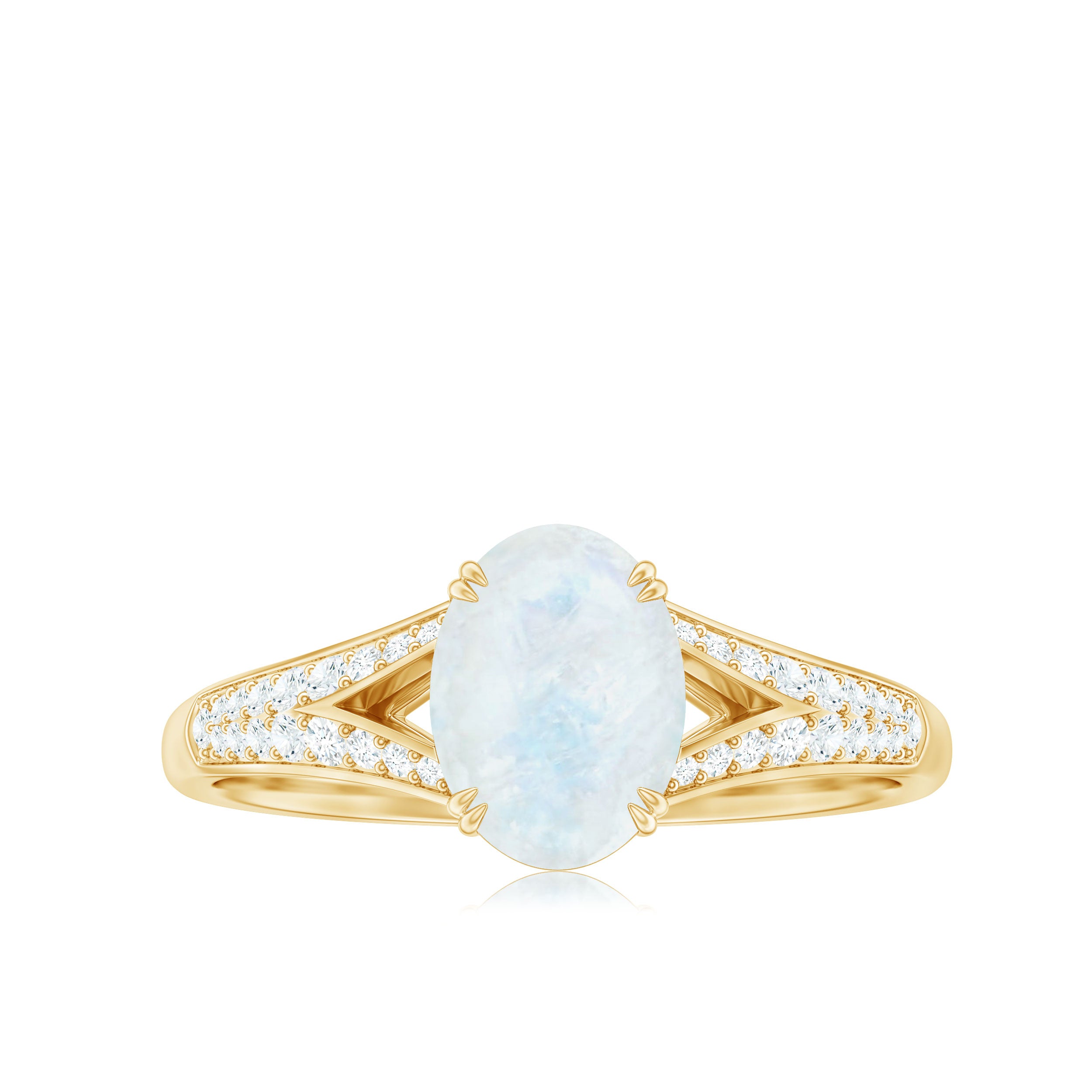 3/4 CT Oval Cut Moonstone Solitaire Engagement Ring with Diamond Accent AAA - Rosec Jewels