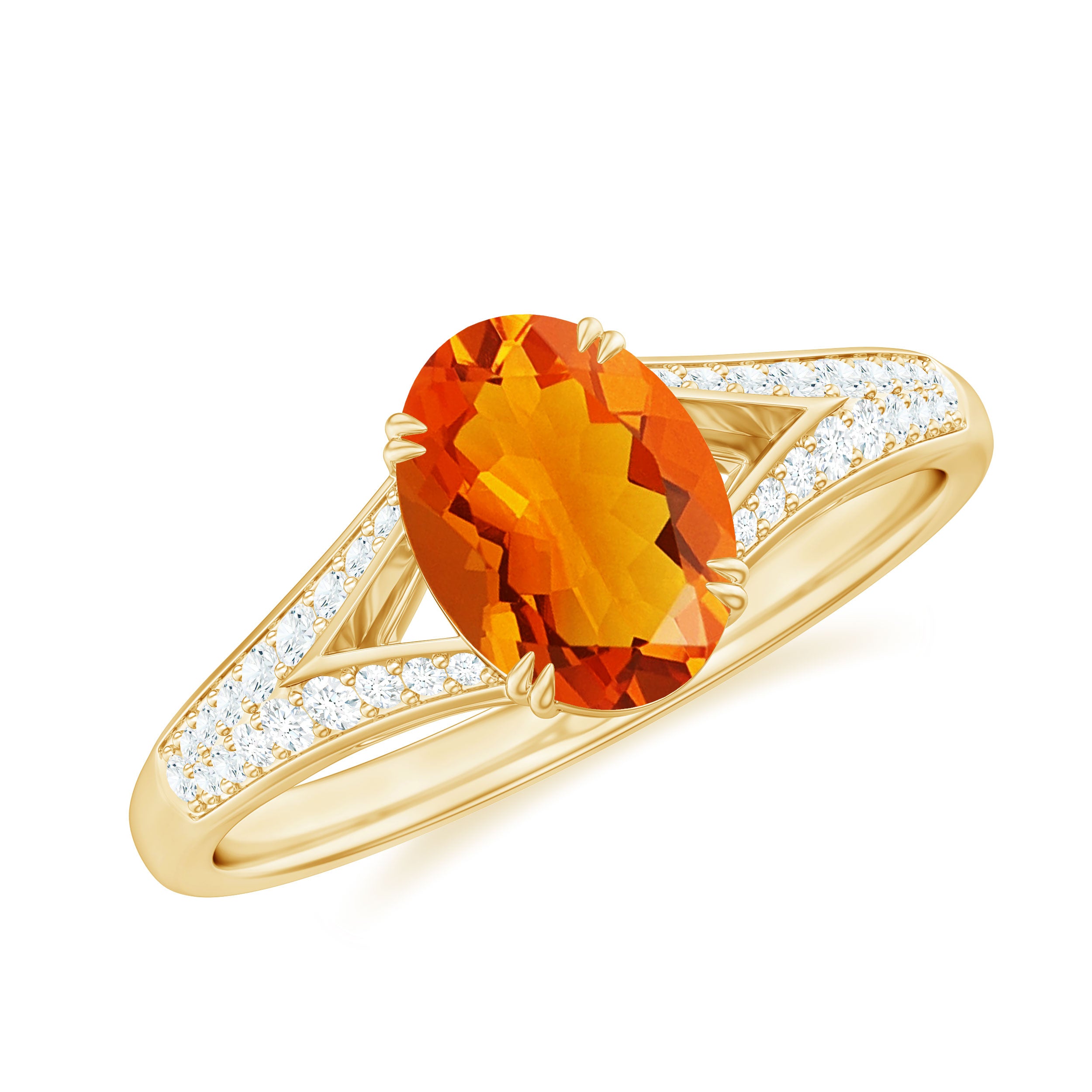 1 Carat Oval Fire Opal Engagement Ring with Diamond Split Shank AAA - Rosec Jewels