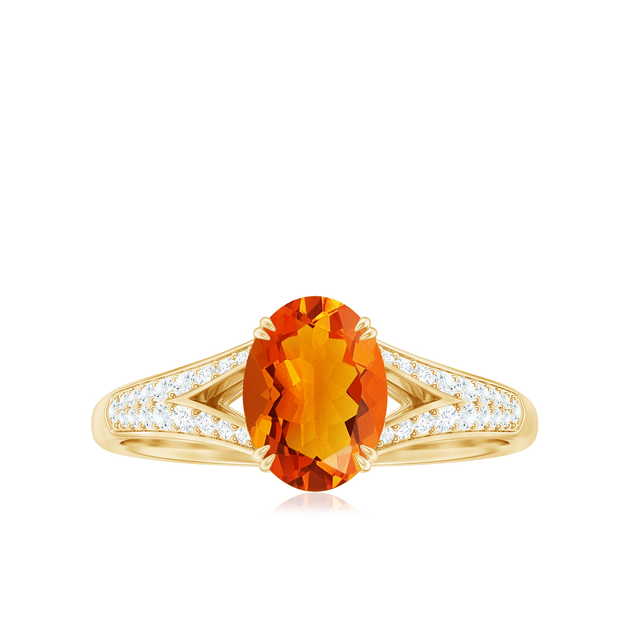 1 Carat Oval Fire Opal Engagement Ring with Diamond Split Shank AAA - Rosec Jewels
