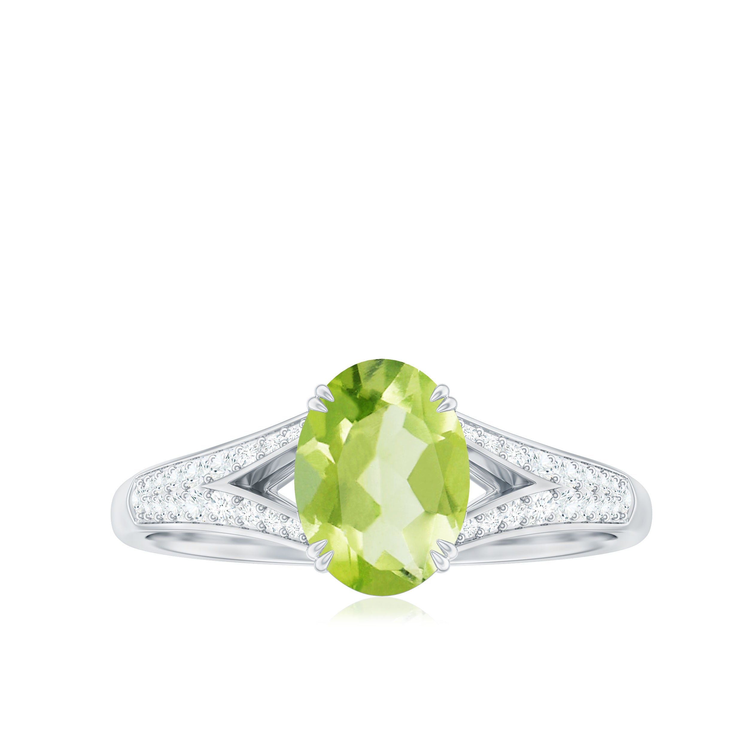 Rosec Jewels-Natural 1 Carat Peridot Oval Engagement Ring with Diamond Split Shank