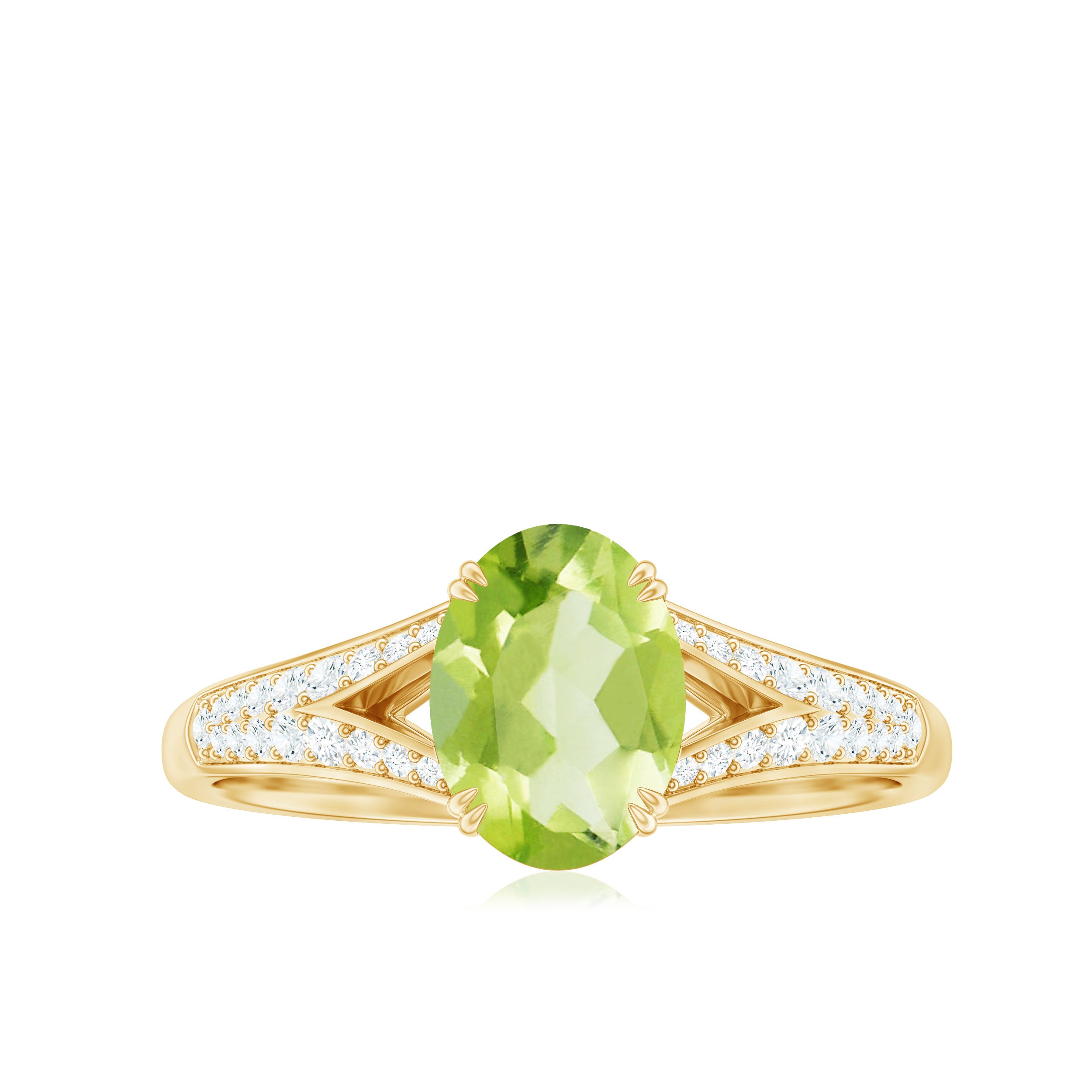 Rosec Jewels-Natural 1 Carat Peridot Oval Engagement Ring with Diamond Split Shank