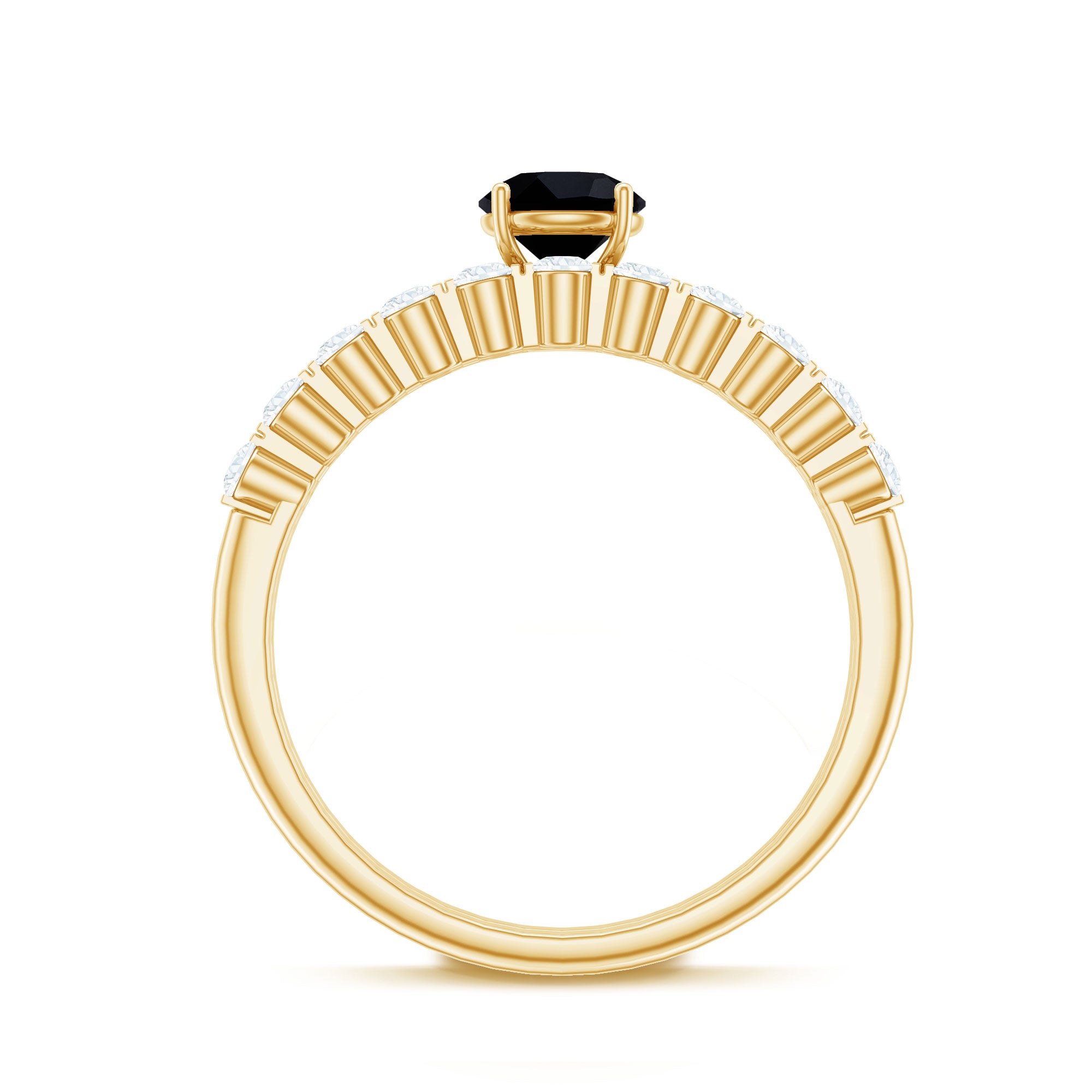 Round Cut Black Onyx and Diamond Stacking Wedding Ring Set AAA - Rosec Jewels