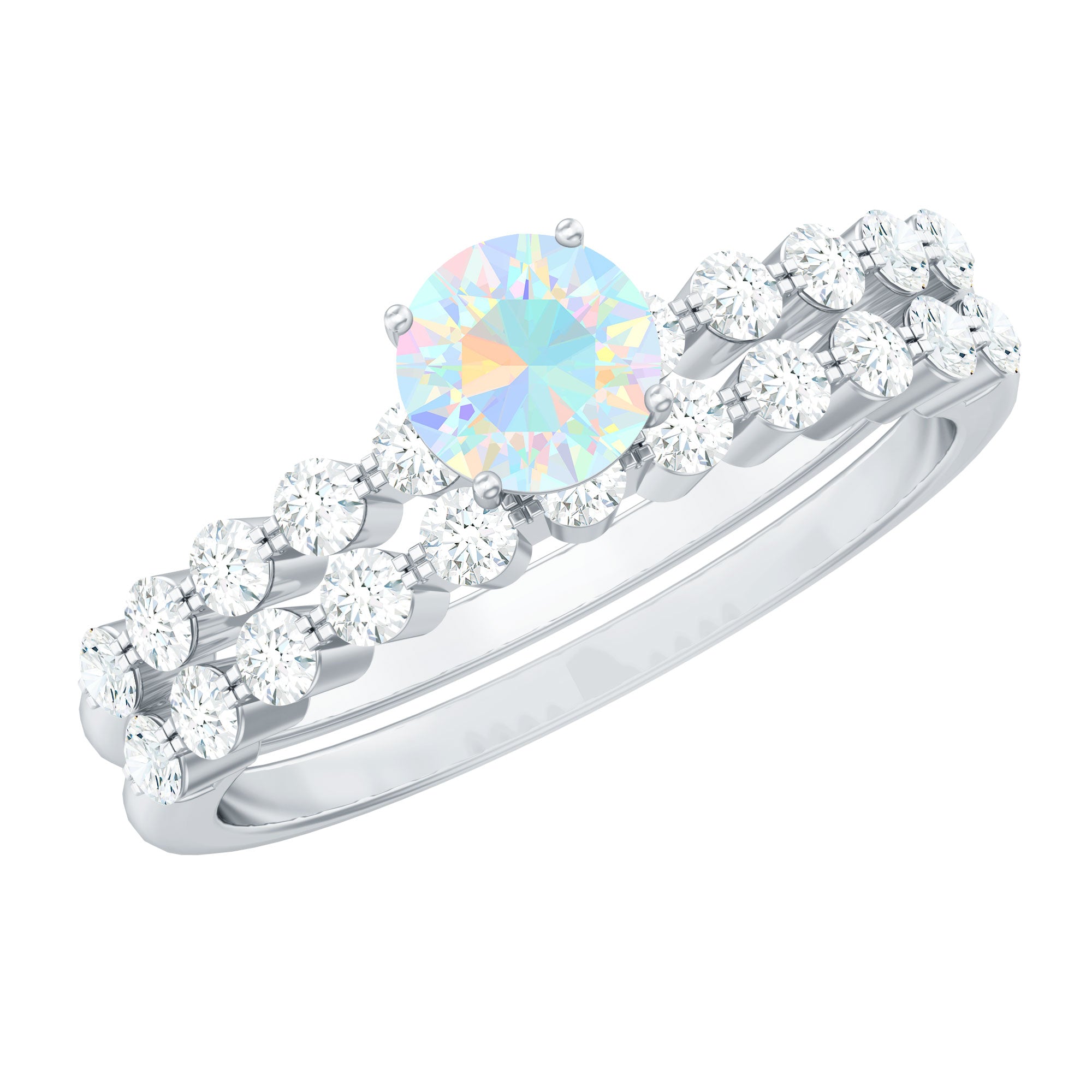 Certified Natural Ethiopian Opal Diamond Wedding Engagement Ring Set of 2
