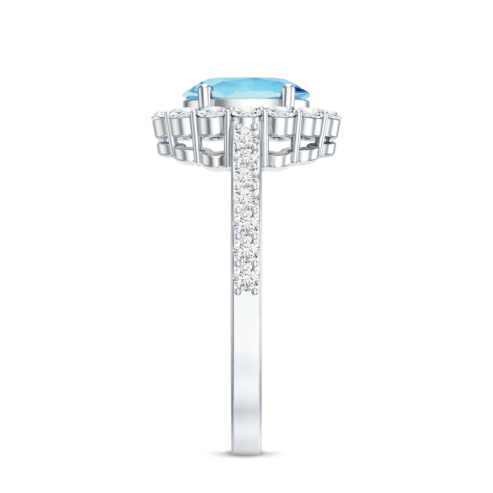 Real 1 Carat Oval Shape Aquamarine Halo Engagement Ring with Certificate AAA - Rosec Jewels