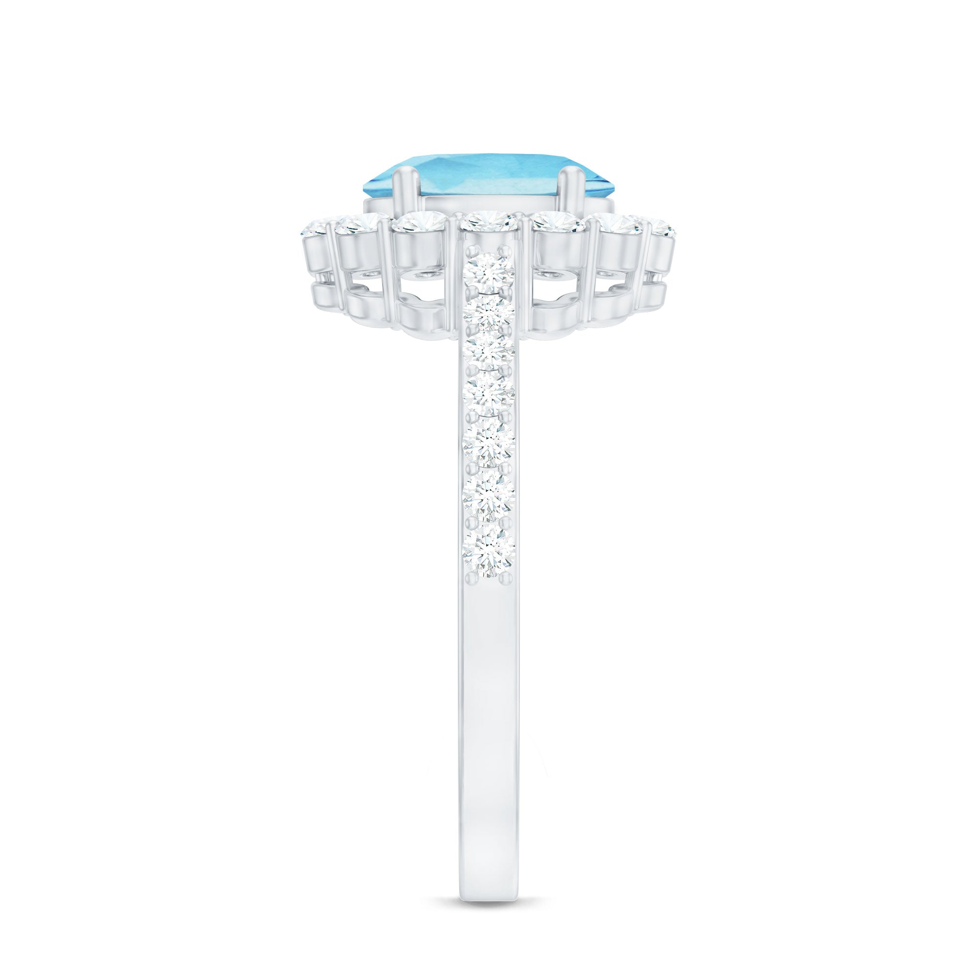 Rosec Jewels-Real 1 Carat Oval Shape Aquamarine Halo Engagement Ring with Certificate