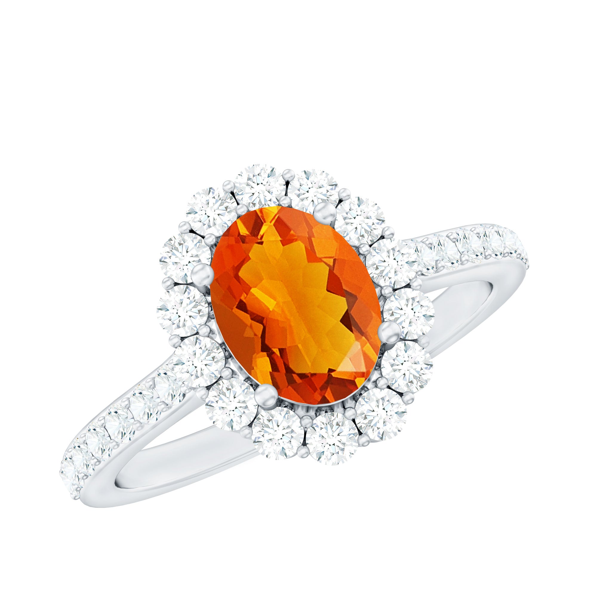 Orange Fire Opal Oval Shape Engagement Ring with Moissanite AAA - Rosec Jewels