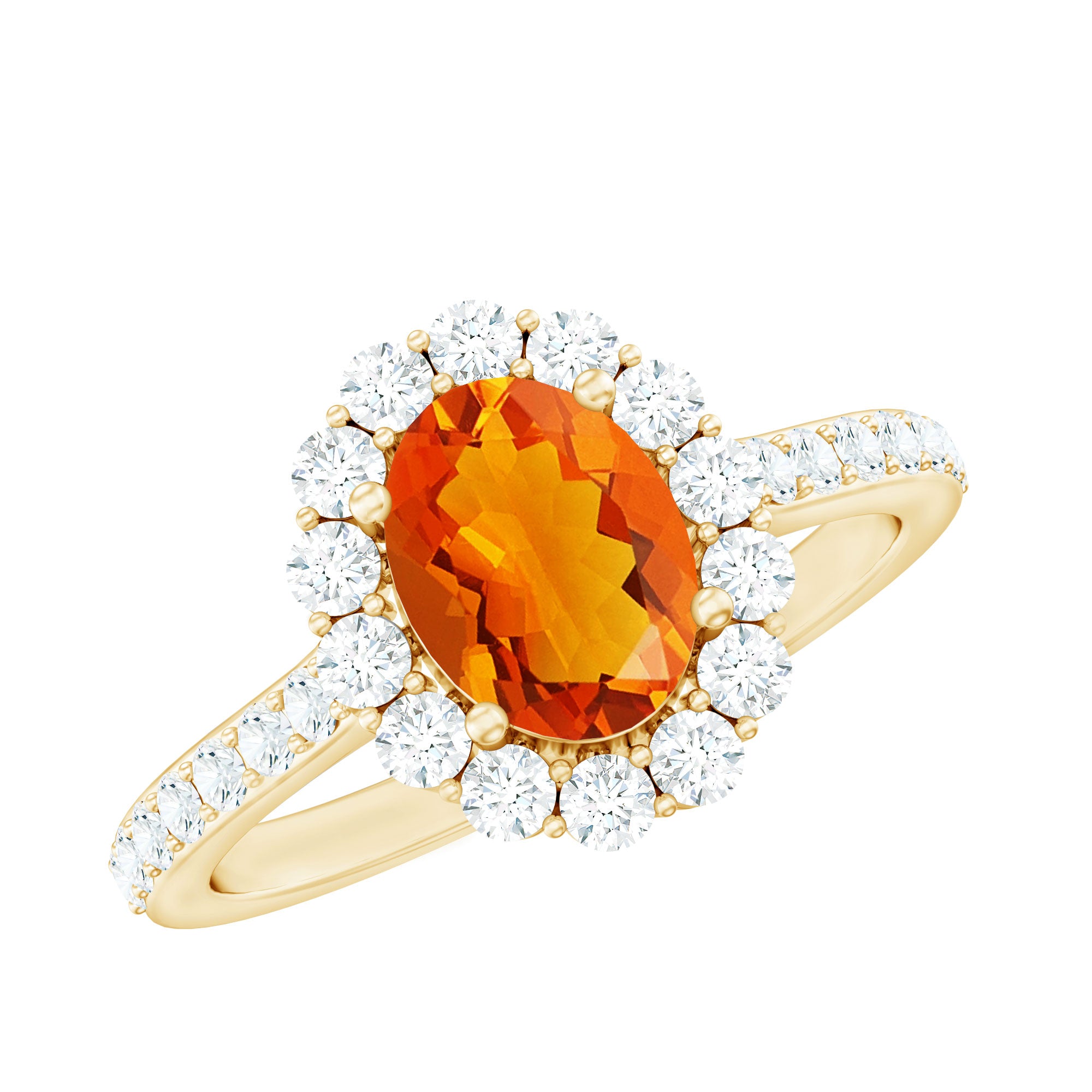 Rosec Jewels-Orange Fire Opal Oval Shape Engagement Ring with Moissanite