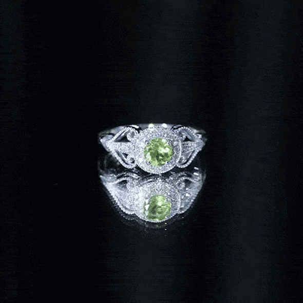 Vintage Inspired 0.5 Carat Peridot Engagement Ring with Diamond Halo AAA - Rosec Jewels
