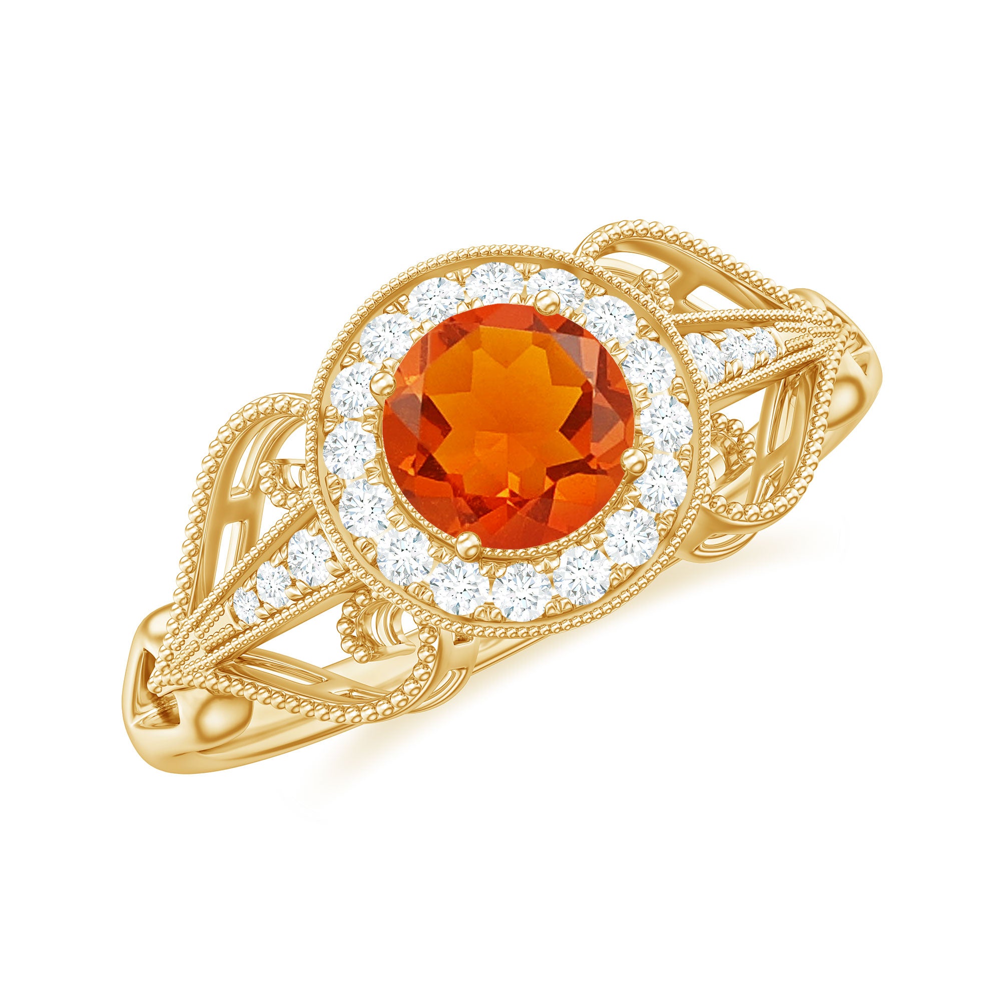 Rosec Jewels-Real 0.45 Carat Fire Opal and Diamond Vintage Inspired Engagement Ring