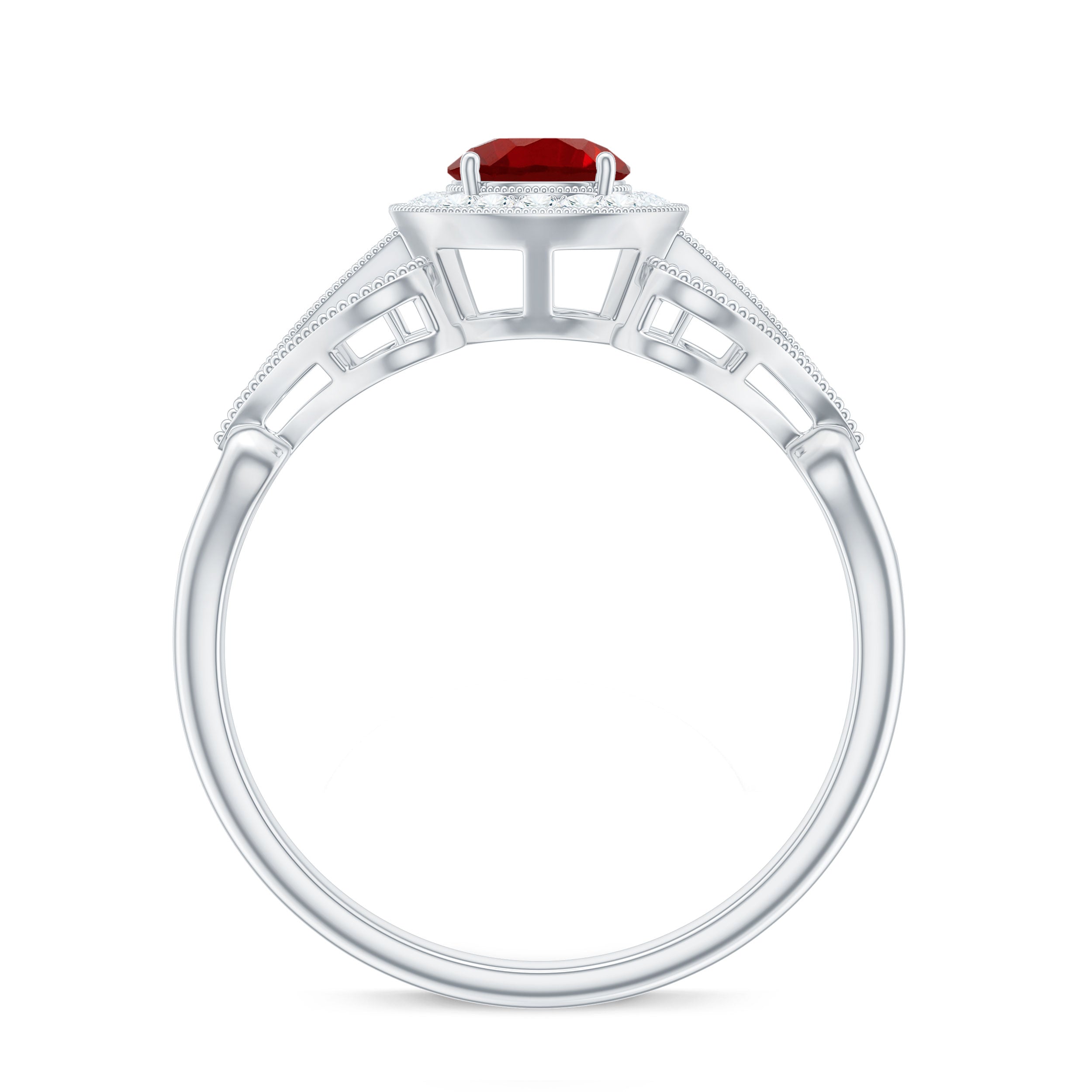 Lab Created Ruby and Diamond Vintage Engagement Ring AAAA - Rosec Jewels