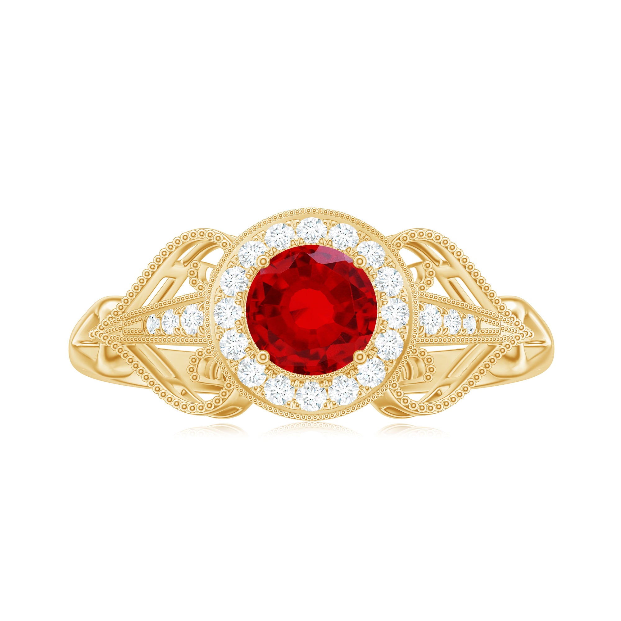Lab Created Ruby and Diamond Vintage Engagement Ring AAAA - Rosec Jewels