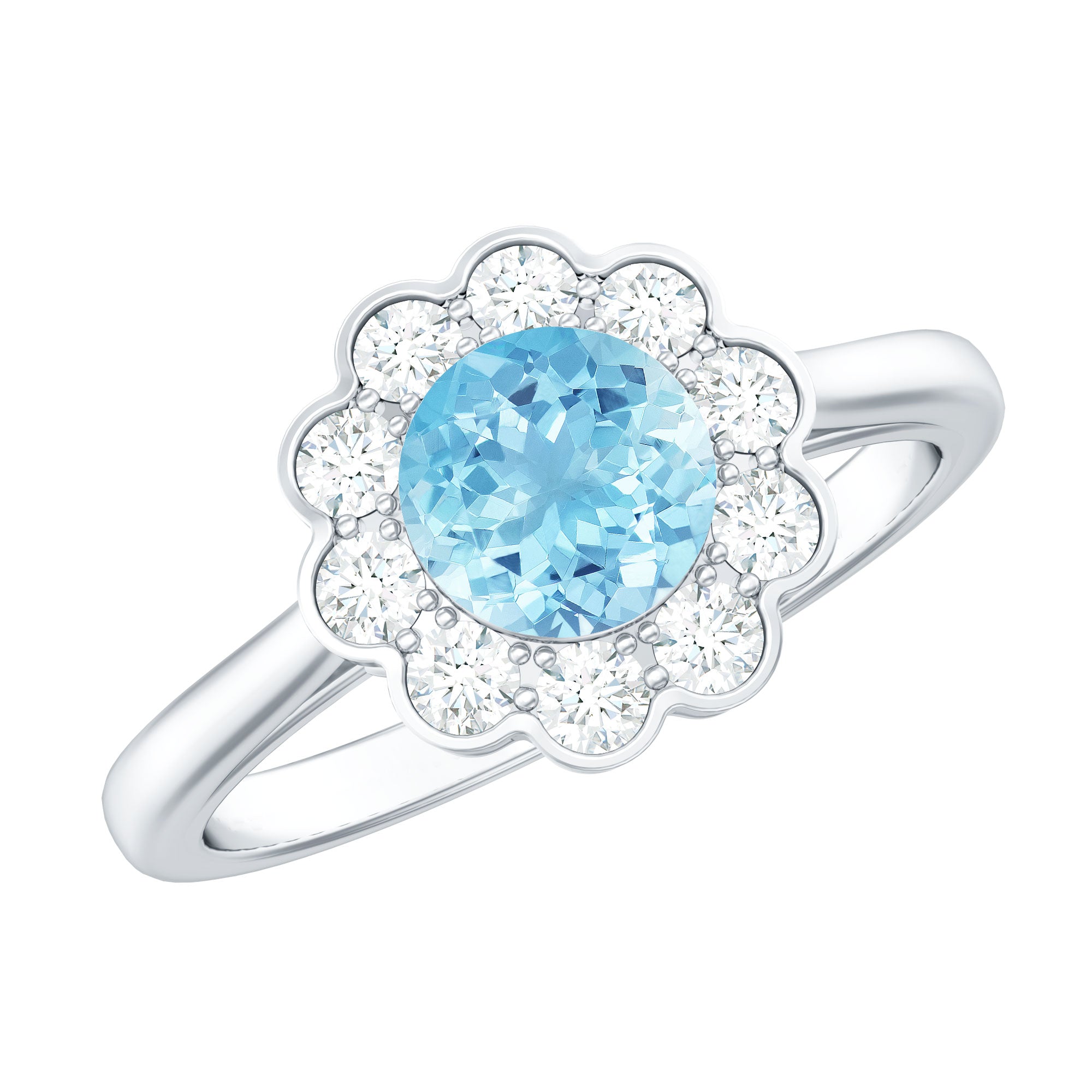 Floral Inspired Engagement Ring with Aquamarine and Diamond