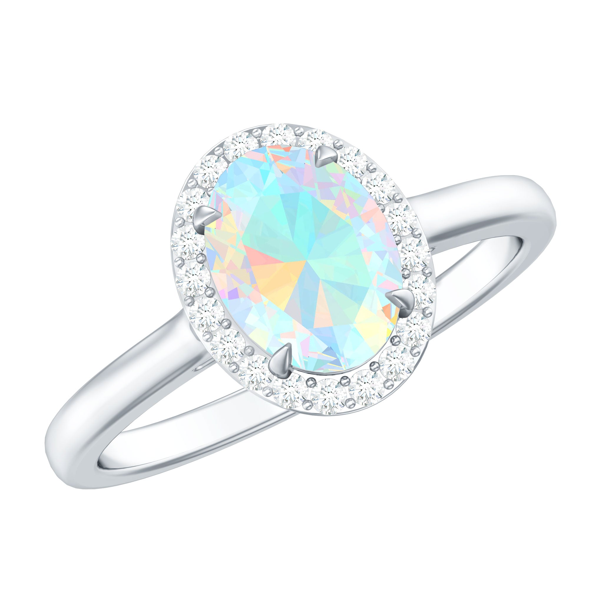 Natural Ethiopian Opal Oval Engagement Ring with Diamond Halo