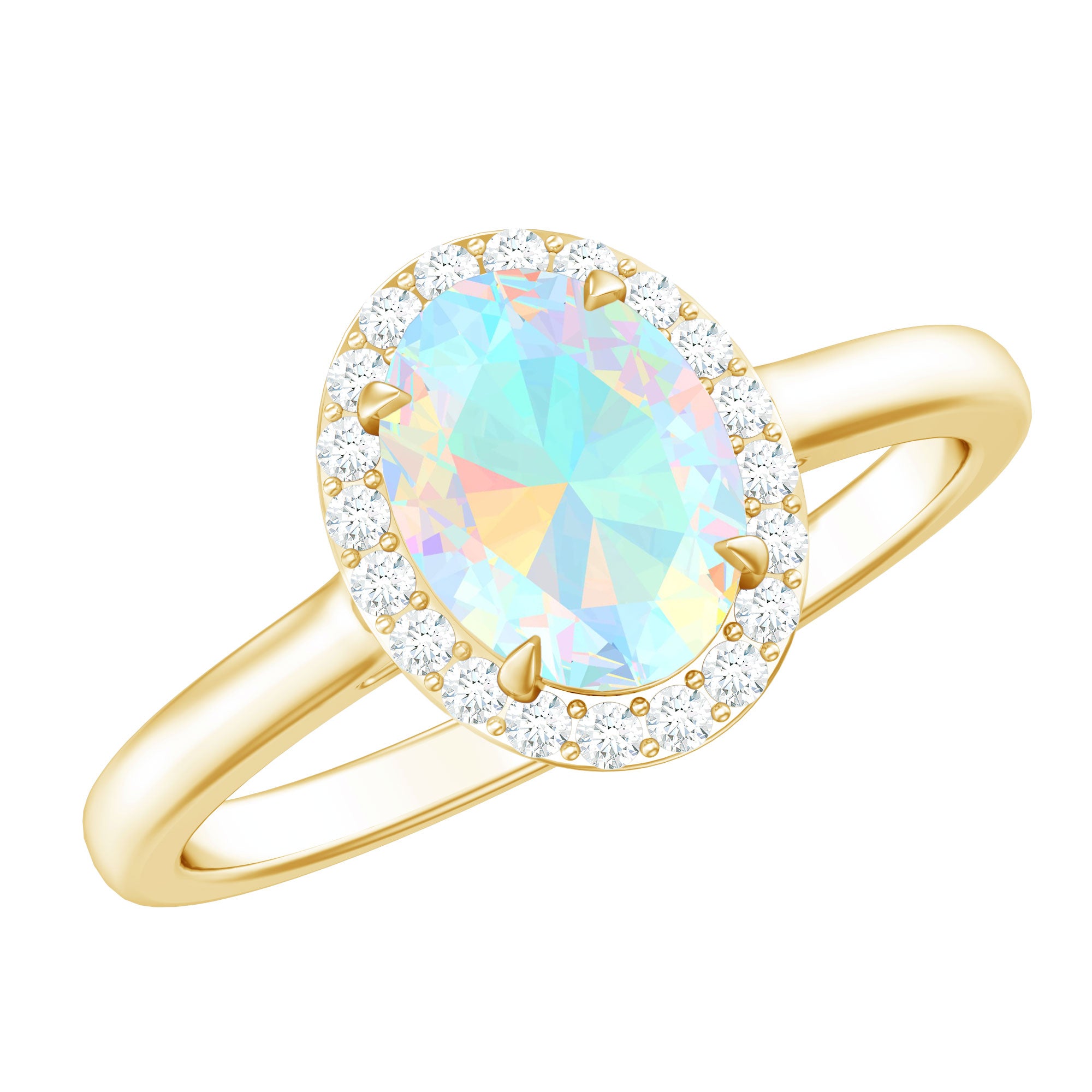 Natural Ethiopian Opal Oval Engagement Ring with Diamond Halo AAA - Rosec Jewels