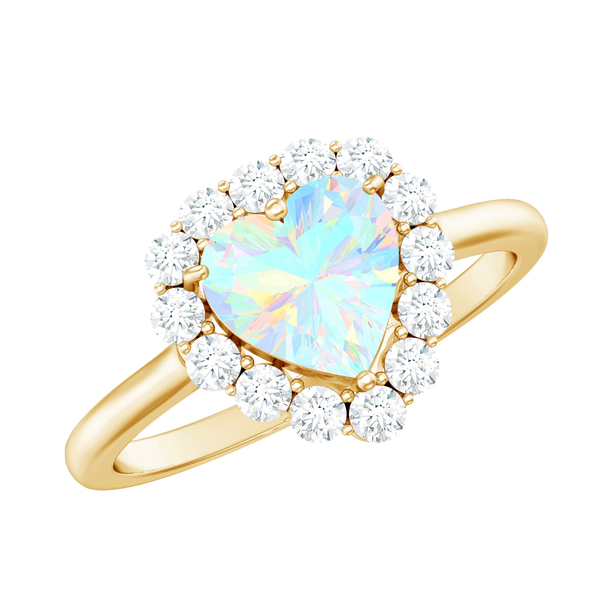 Certified Real Ethiopian Opal Heart Shaped Engagement Ring with Diamond Halo AAA - Rosec Jewels