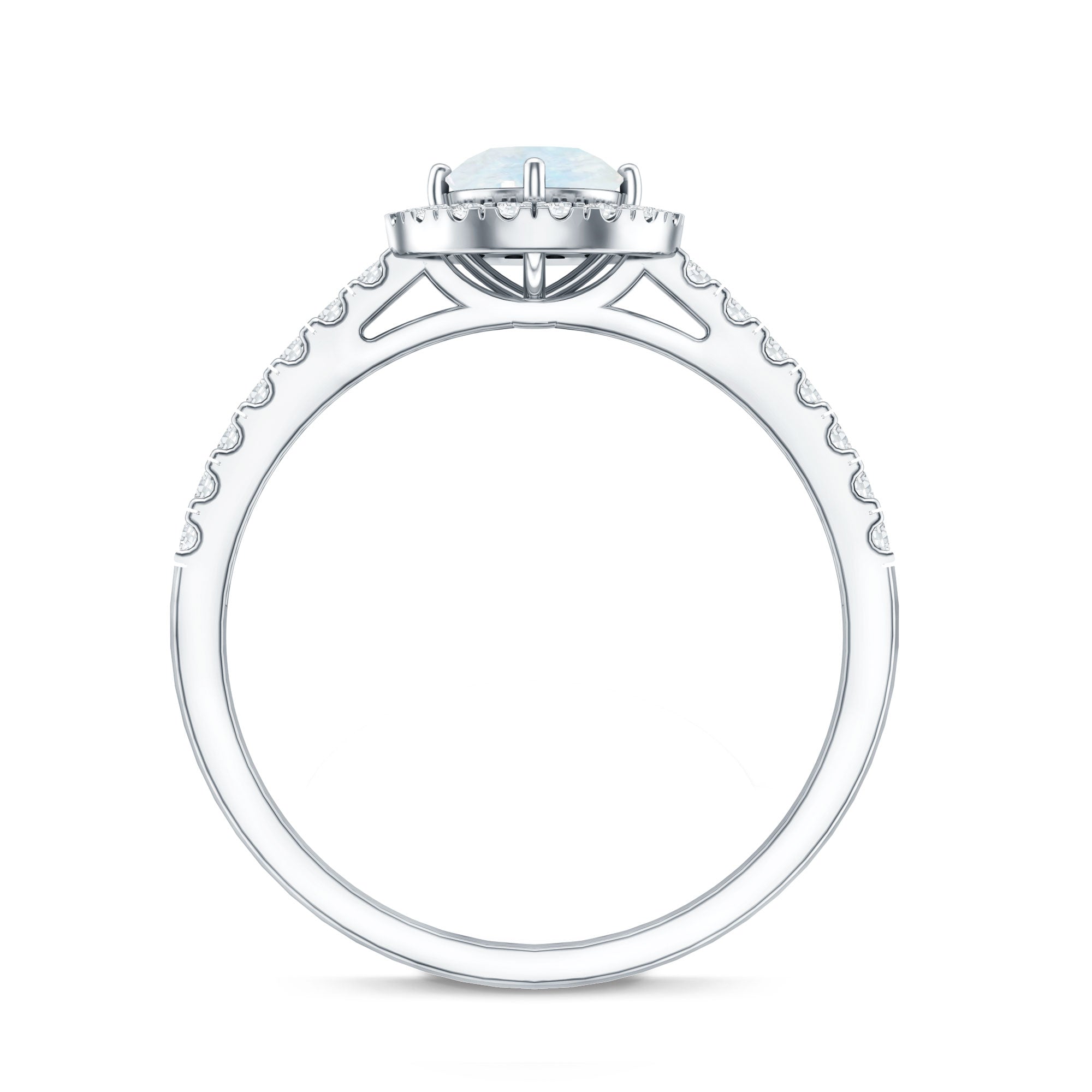 Certified Round Moonstone Halo Engagement Ring With Diamond Accent AAA - Rosec Jewels