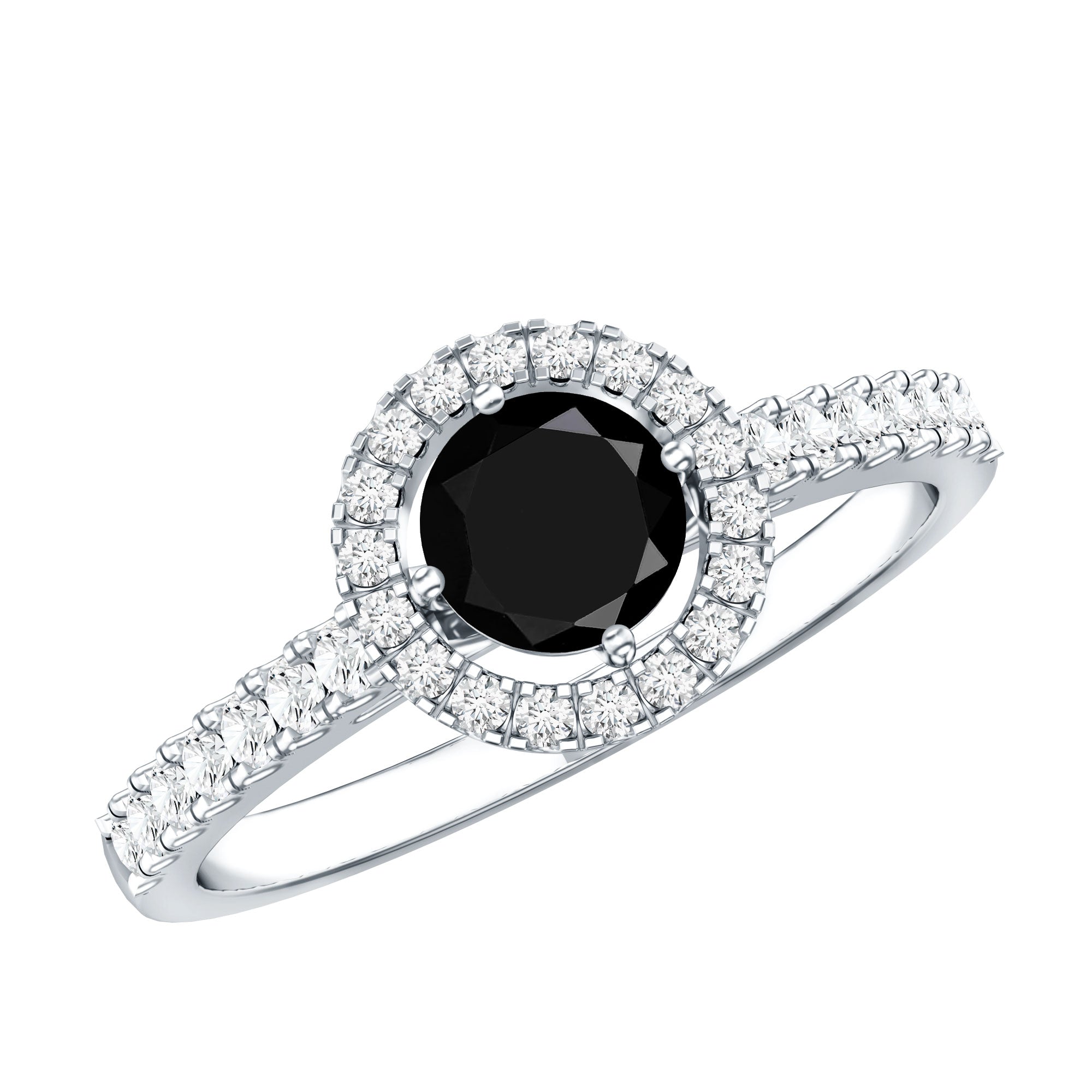 Minimal Black Spinel Minimal Engagement Ring with Diamond Halo AAA - Rosec Jewels